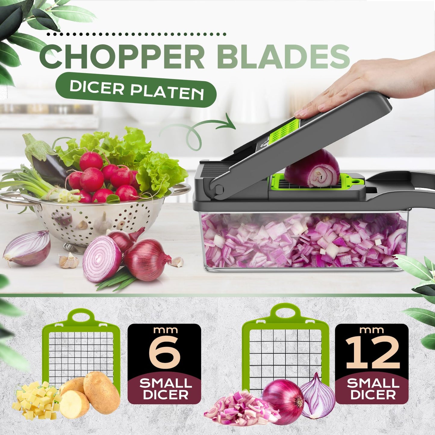 Vegetable Chopper, Raipeu 14 in 1 Multifunctional Food Chopper With Vegetable Peeler, Kitchen Vegetable Slicer Dicer Cutter with Container, Chopper for Onion Carrot Cucumber(Grey)