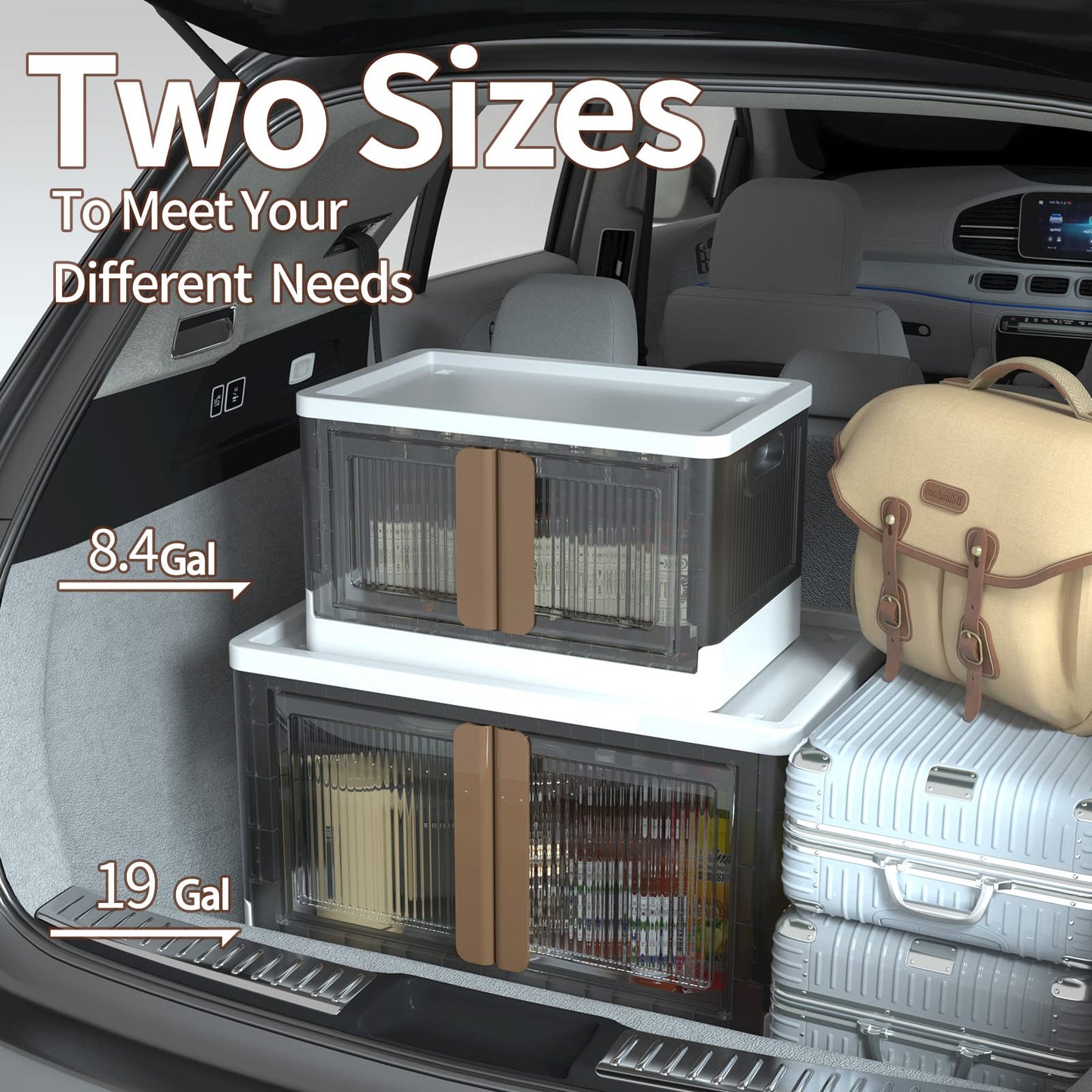 Closet Organizers and Storage - Trunk Car Organizer with Lids and Doors, Dorm Room Essentials, 8.4 Gal Collapsible Stackable Storage Bins, Plastic , 3 Pack