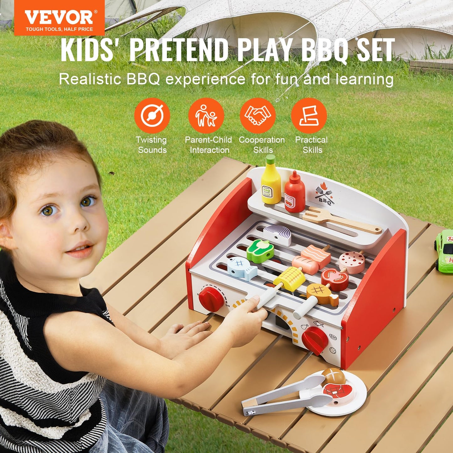 VEVOR Kids BBQ Grill Toy with Play Food Set