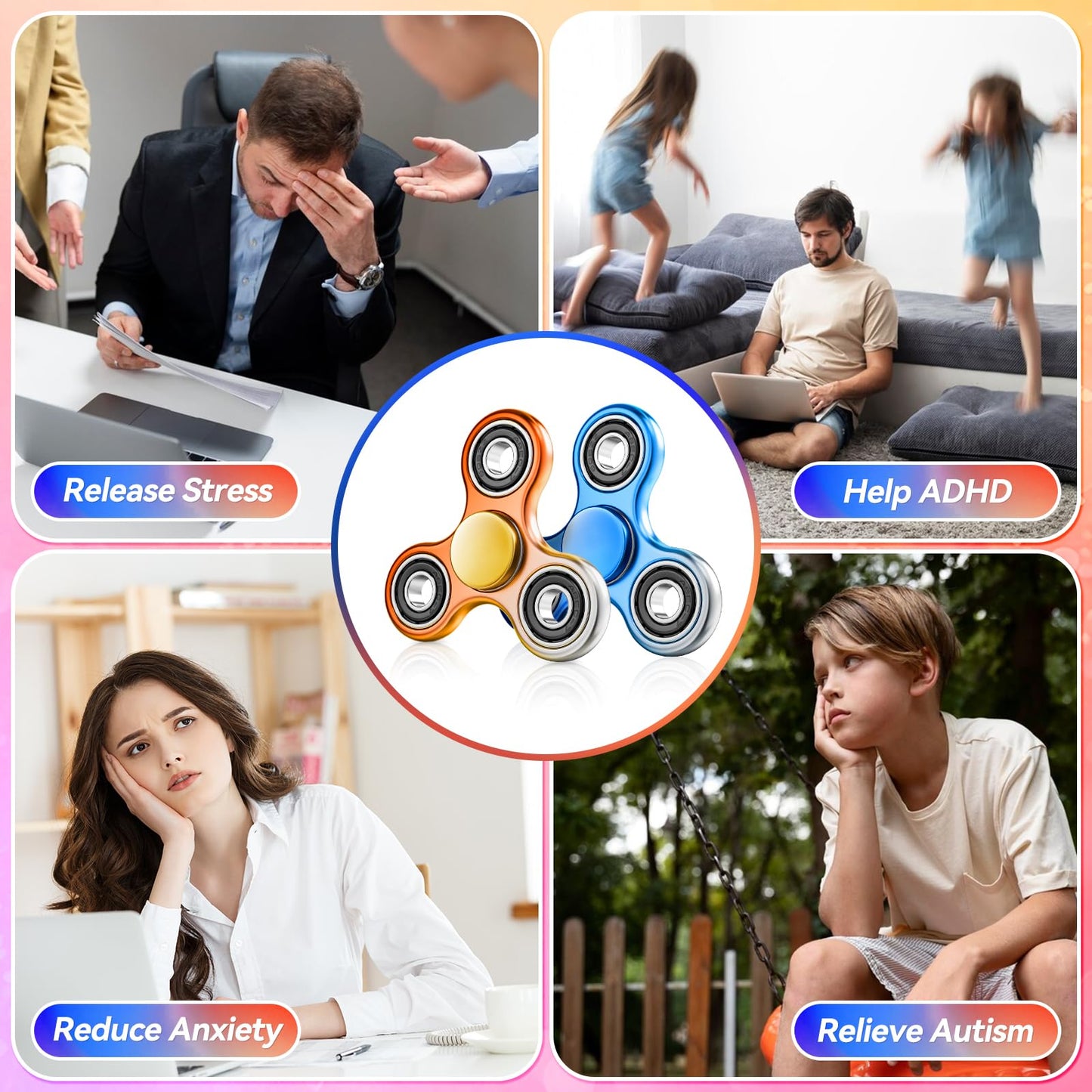 2 Pack Fidget Spinners for Stress Relief