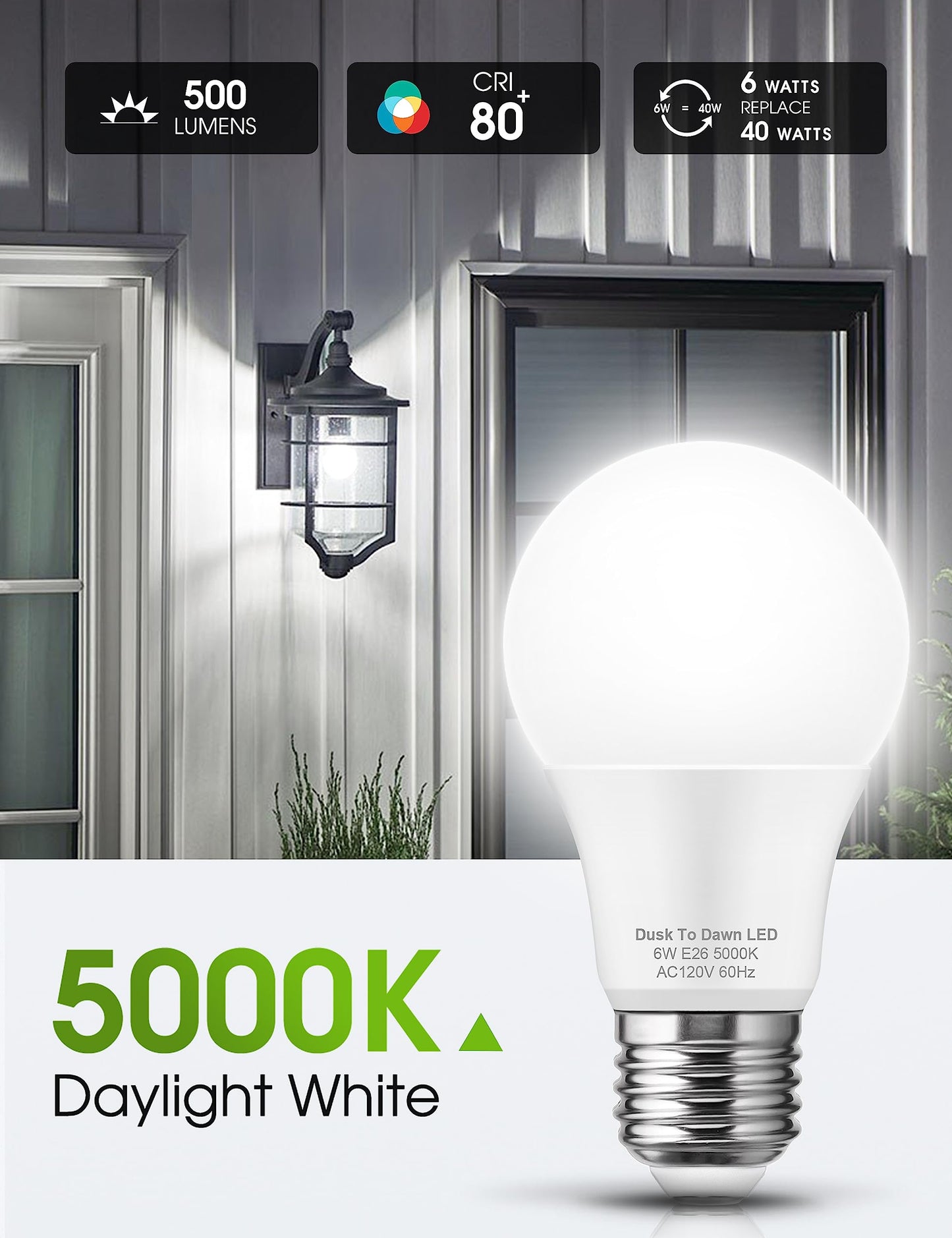 LED Dusk to Dawn Light Bulbs, 5000K, 4 Pack