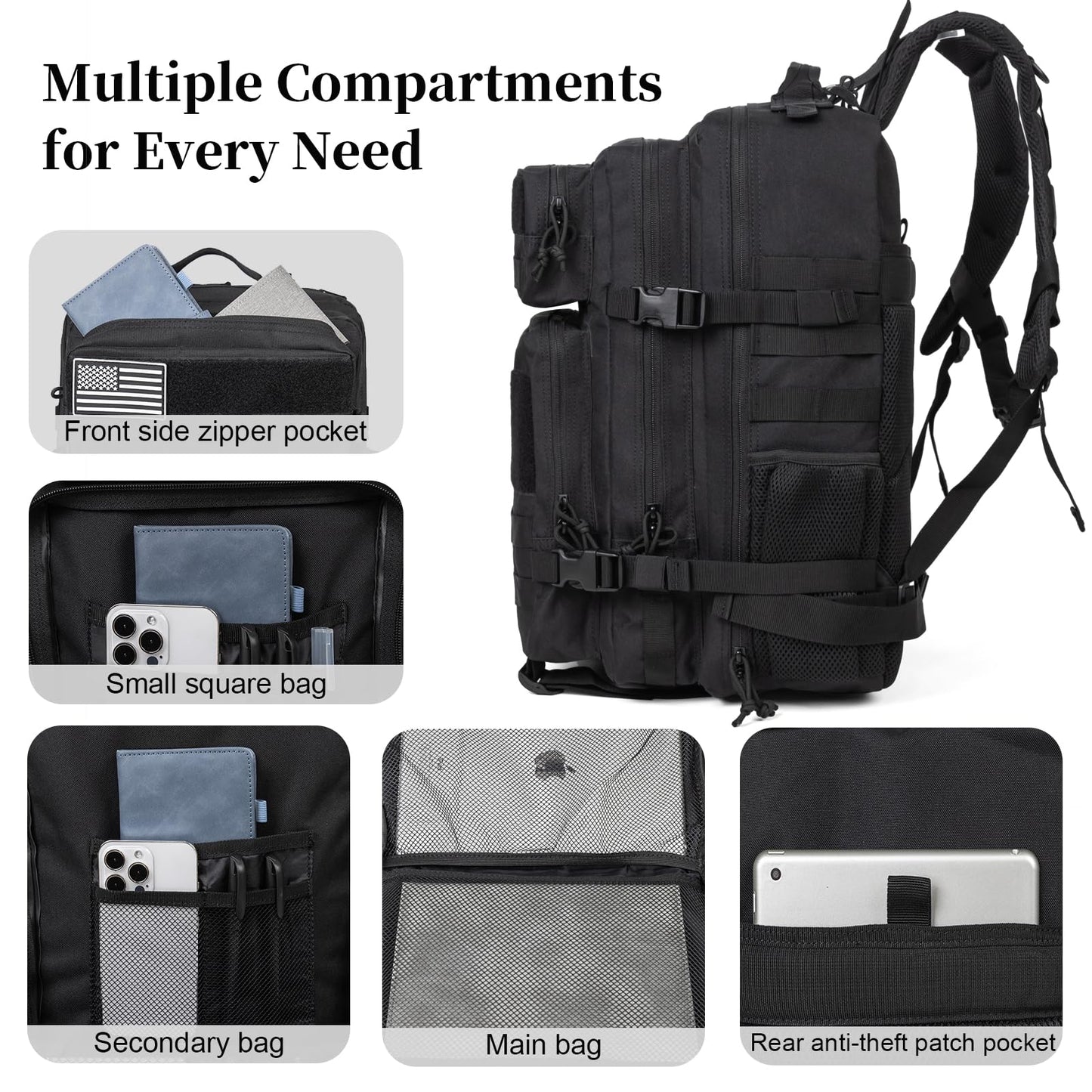 GreenLovesPet Tactical Backpack for Men and Women, 45L Large Capacity Military Backpack, Molle Backpack used for Outdoor Hiking, Fitness, Camping, Daily Work, Hunting