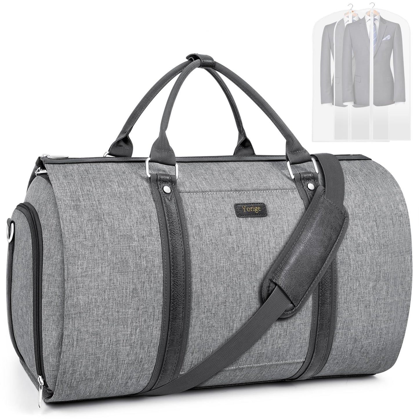 Convertible Garment Duffle Bags for Travel - Carry on Garment Bag for Men Women Large Travel Duffel Bag with Crossbody Bag 4pcs Set, 2 in 1 Hanging Suit Dress Clothes Travel Bag