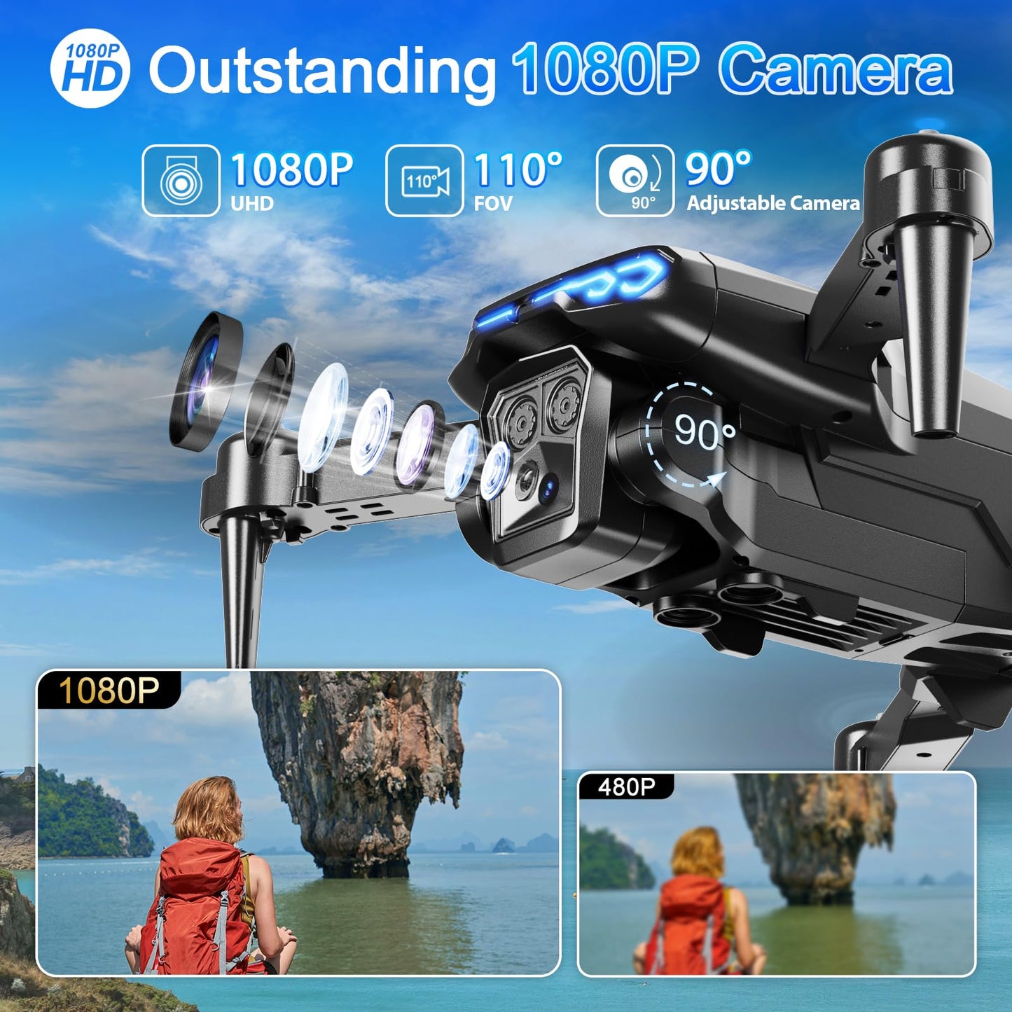 1080P HD FPV Drone with 2 Batteries
