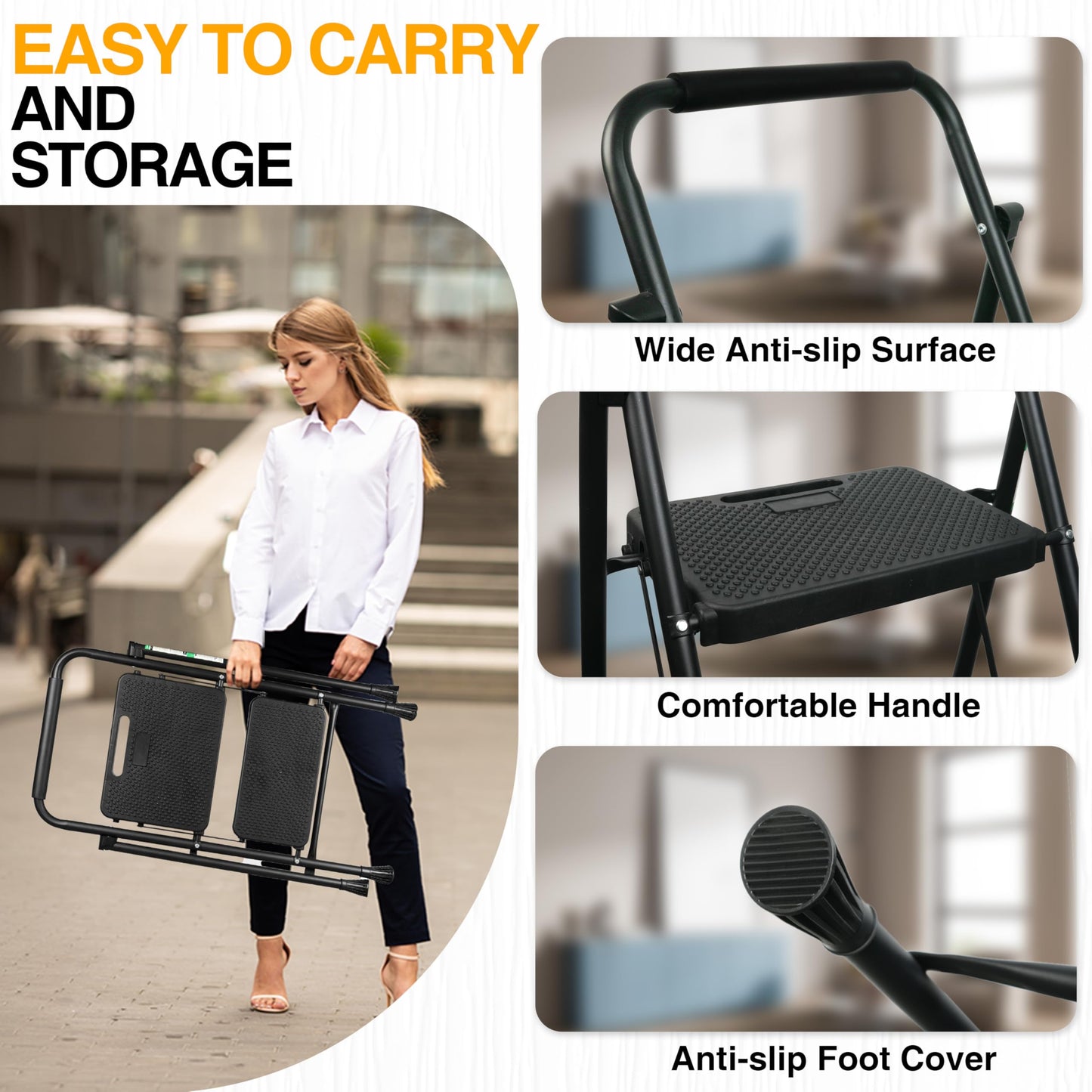 2 Step Folding Steel Ladder with Handgrip