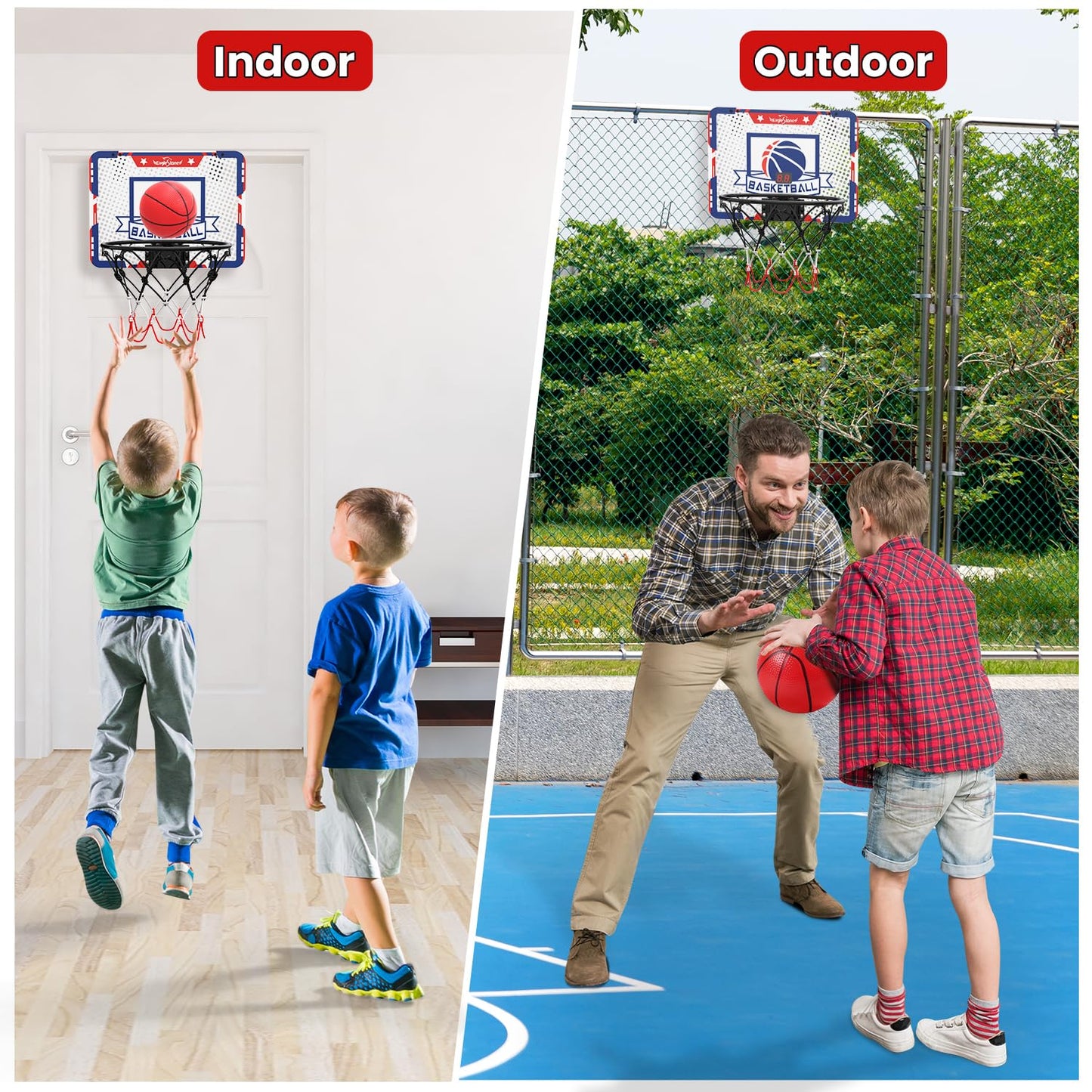 EagleStone Kids Indoor Basketball Hoop, 4 Balls Mini Basketball Toy for Toddlers, with Electronic Scoreboard Over The Door Room Wall Basketball Hoop Goal Boys Girls Gift for Age 3 4 5 6 7 8 9 10