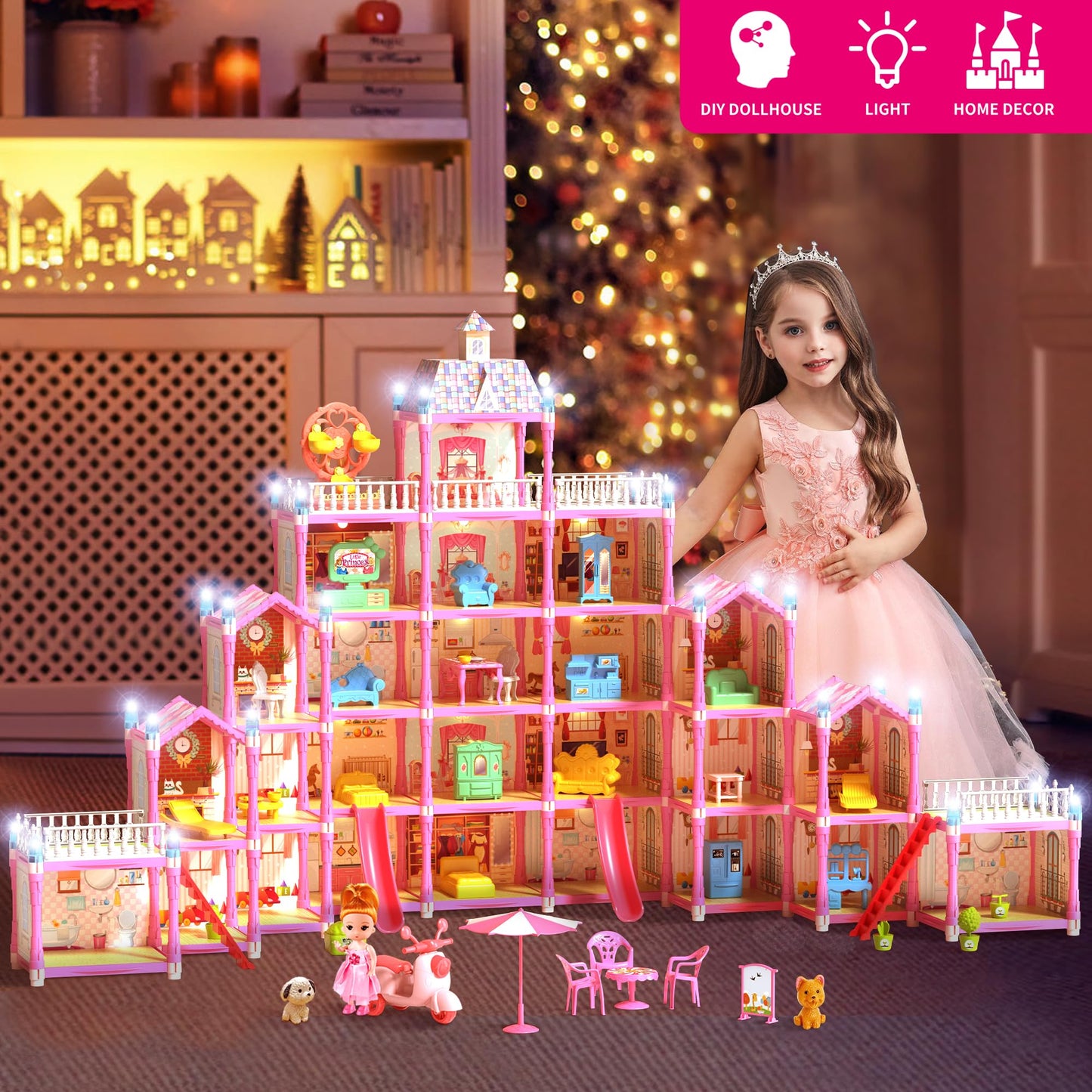 KLADNDER 5-Story Dollhouse with 29 Rooms