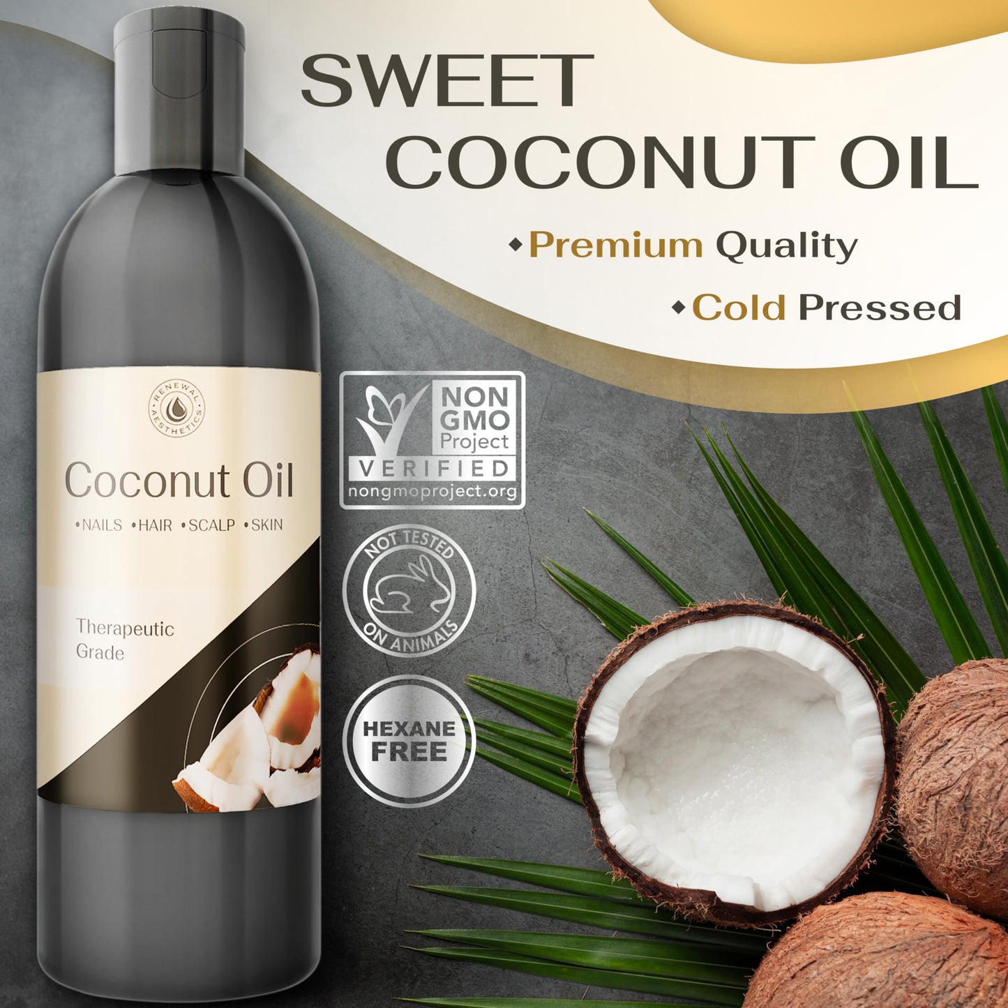 8 Oz Coconut Oil, Sweet Oil - Hair and Skin Softener, Carrier Oil for Essential Oils - Massage Oil, Cold Pressed Oil for Body,Body Oil After Shower, Fractionated Coconut Oil