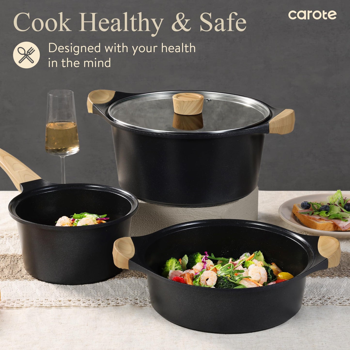 CAROTE 7-Piece Nonstick Induction Cookware Set