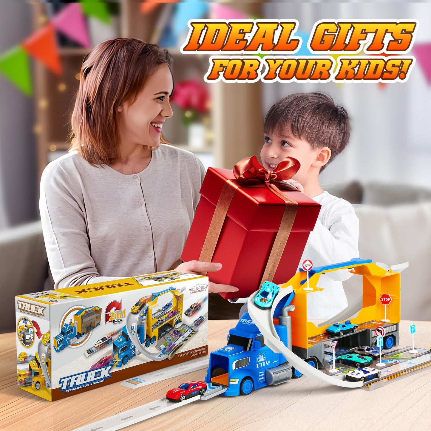 Carsky Truck Toy Set with Race Track & Cars