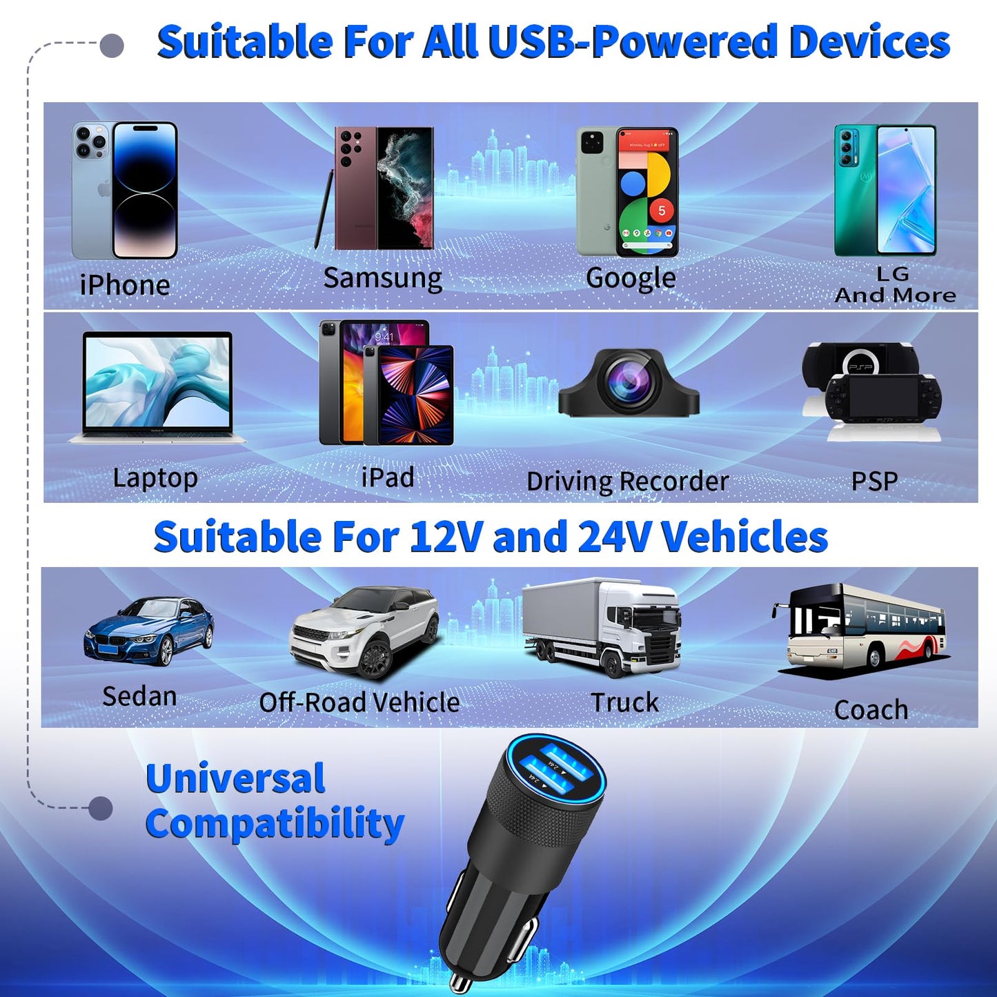 Braveridge 4.8A Dual USB Car Charger Adapter