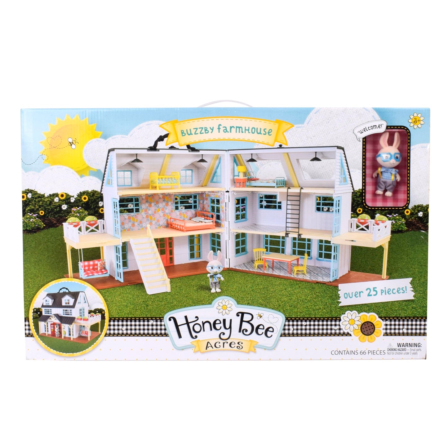 Honey Bee Acres Buzzby Farmhouse, Dollhouse Playset with Miniature Doll Figure, Furniture and Accessories. 25 Pieces, Ages 3+