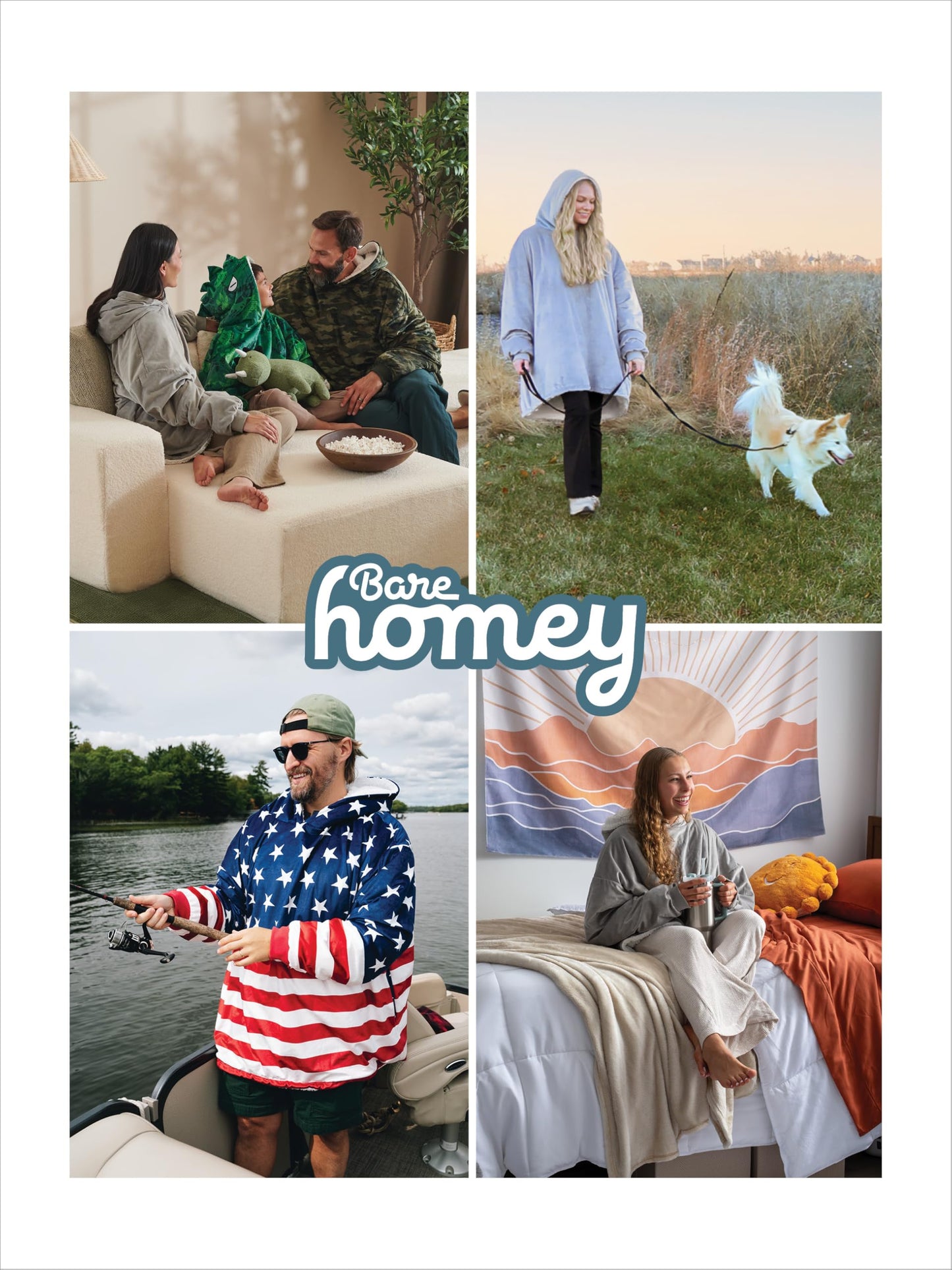 Bare Home Kids Wearable Fleece Blanket Hoodie