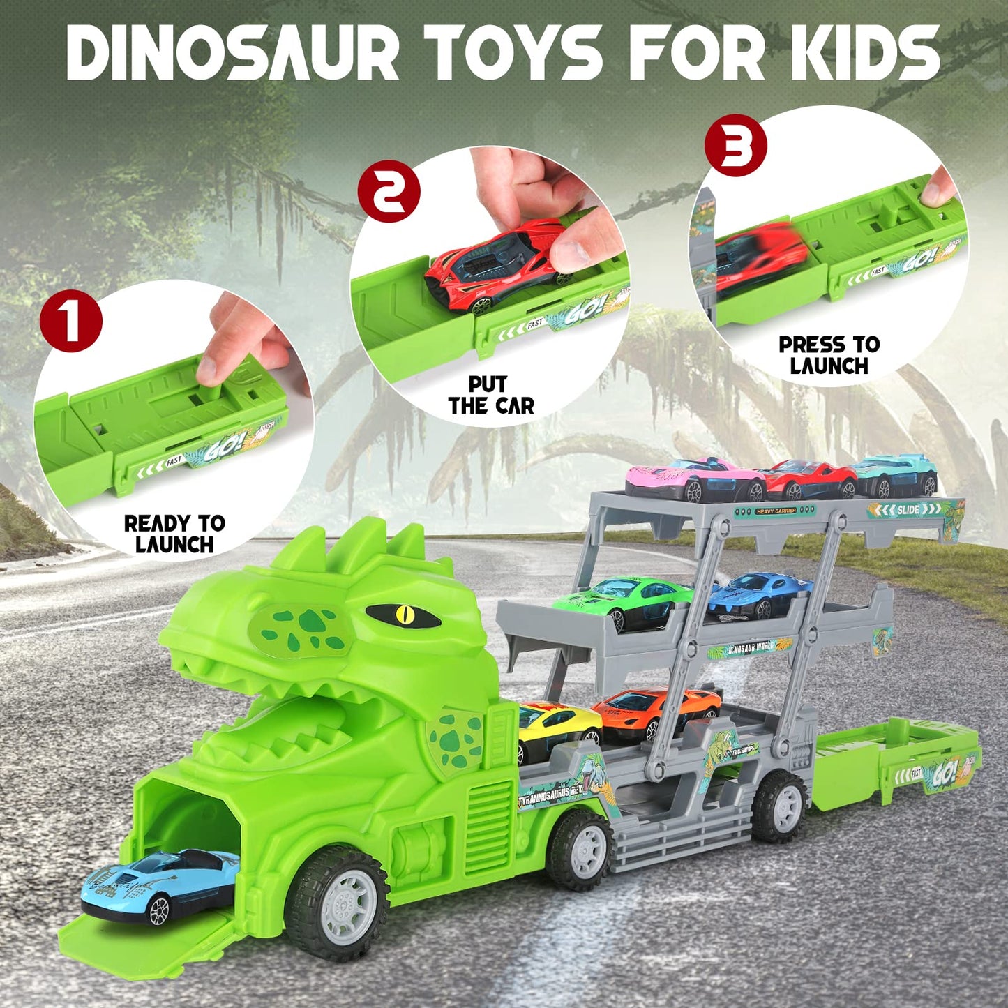 Dinosaur Car Toys with Race Track and Cars