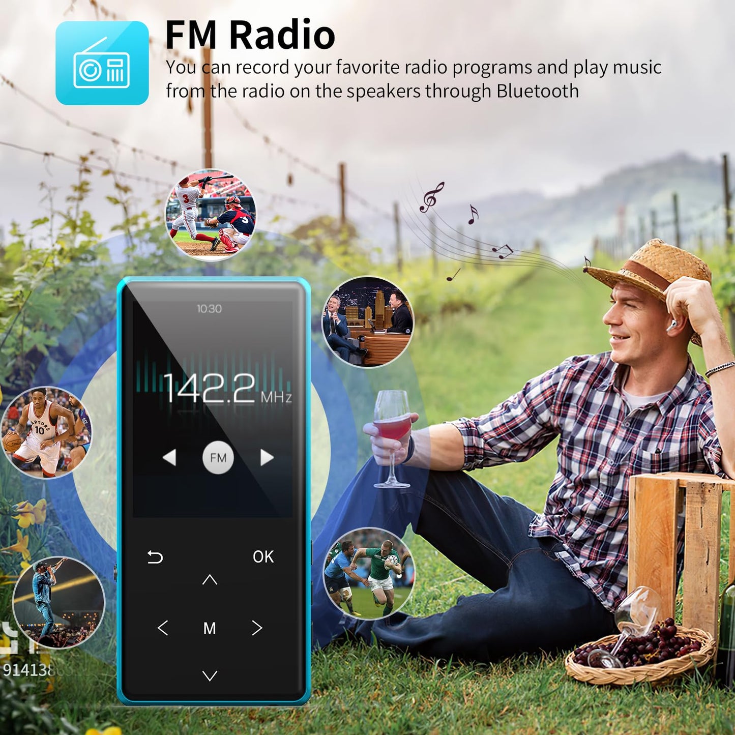 MP3 Player, 64GB MP3 Players Safuciiv MP3 with Bluetooth 5.3, 2.4 in Screen, Lossless Music Player, Support FM Recording, for Gym, Camping, Sports (Blue)