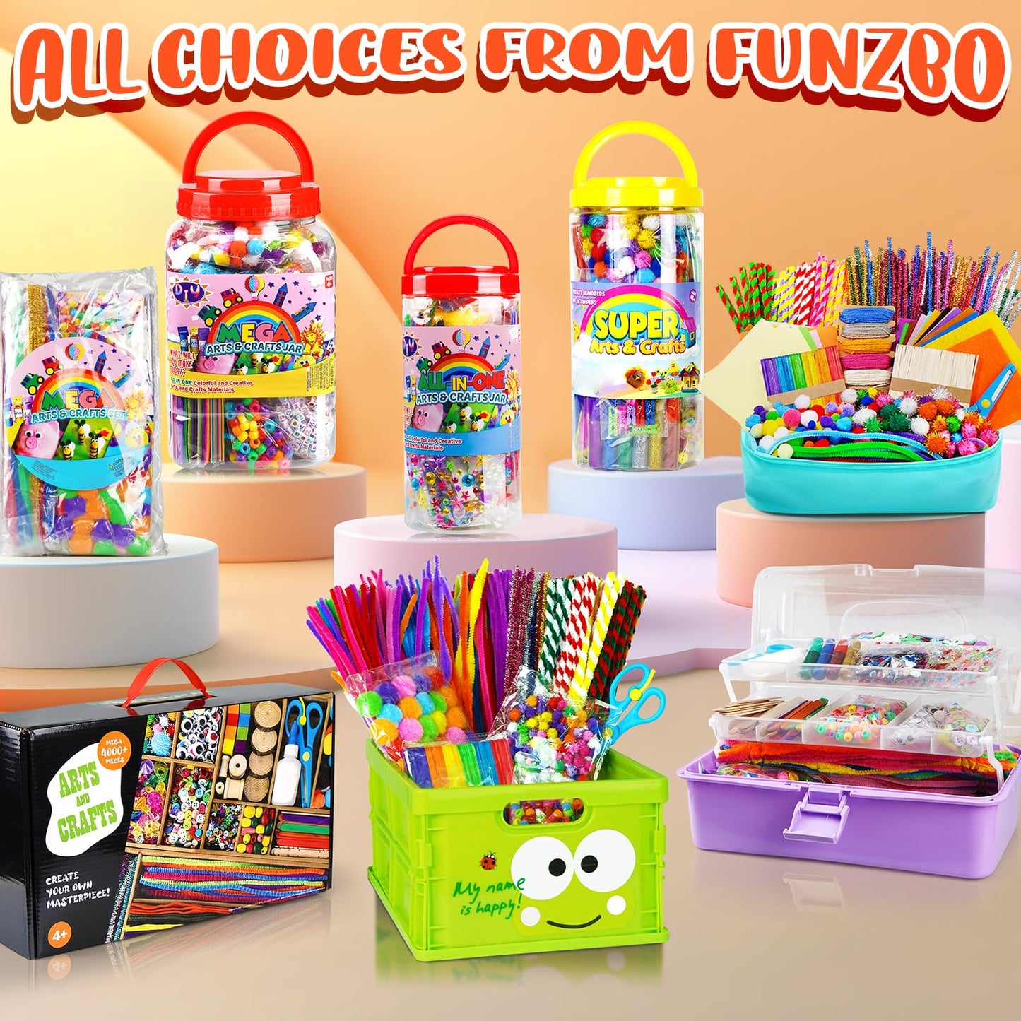 FUNZBO 1200pcs Arts and Crafts Supplies for Kids