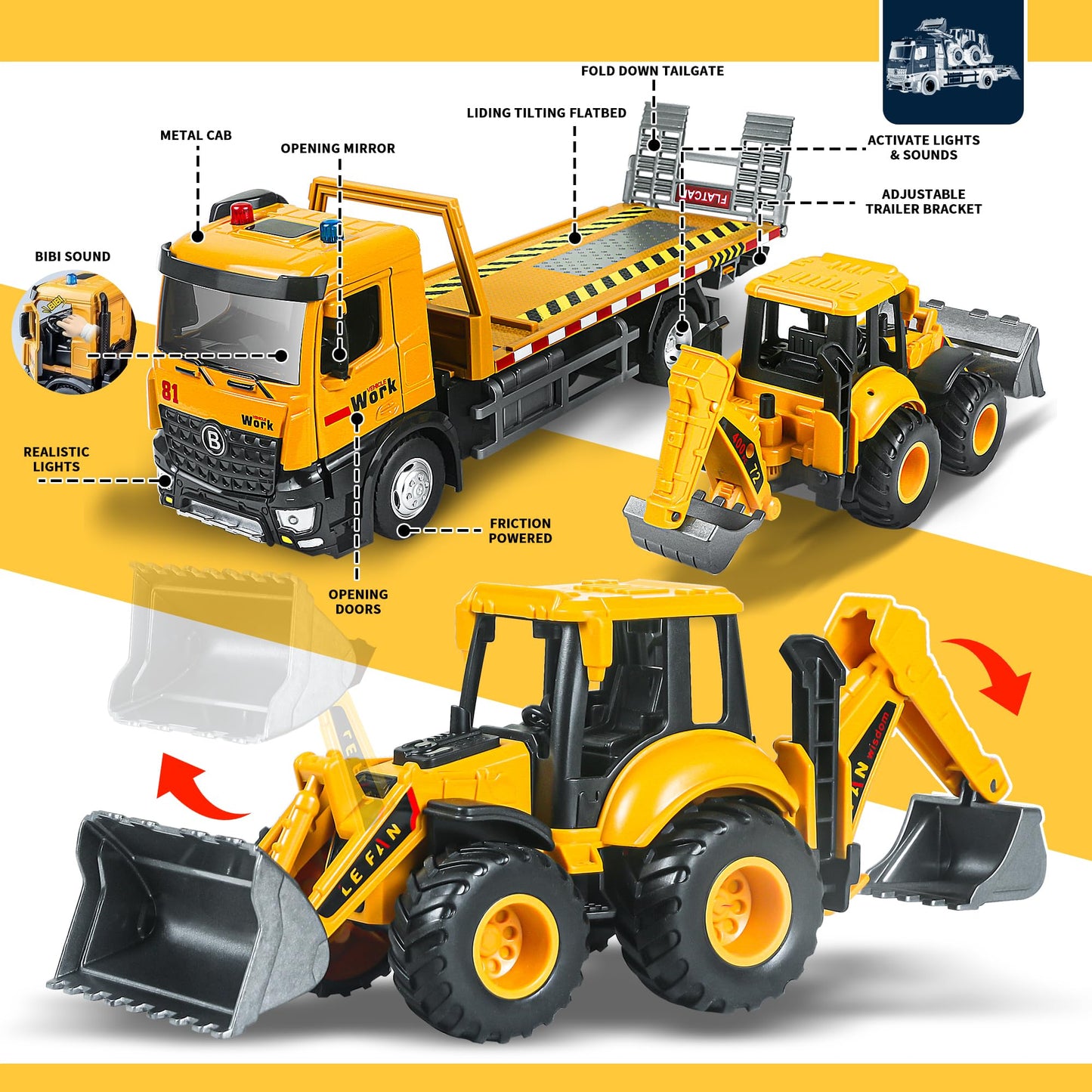 Metal Tow Truck Toy with Friction & Lights