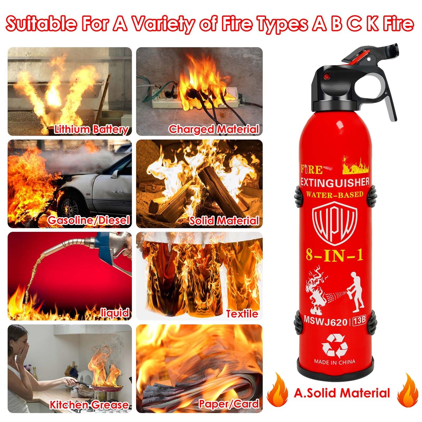 Portable 8-in-1 Fire Extinguisher for Home & Vehicle
