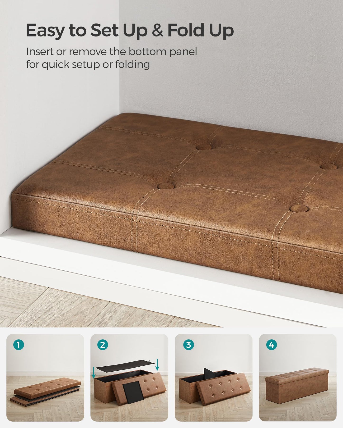 SONGMICS 43-Inch Folding Storage Ottoman Bench