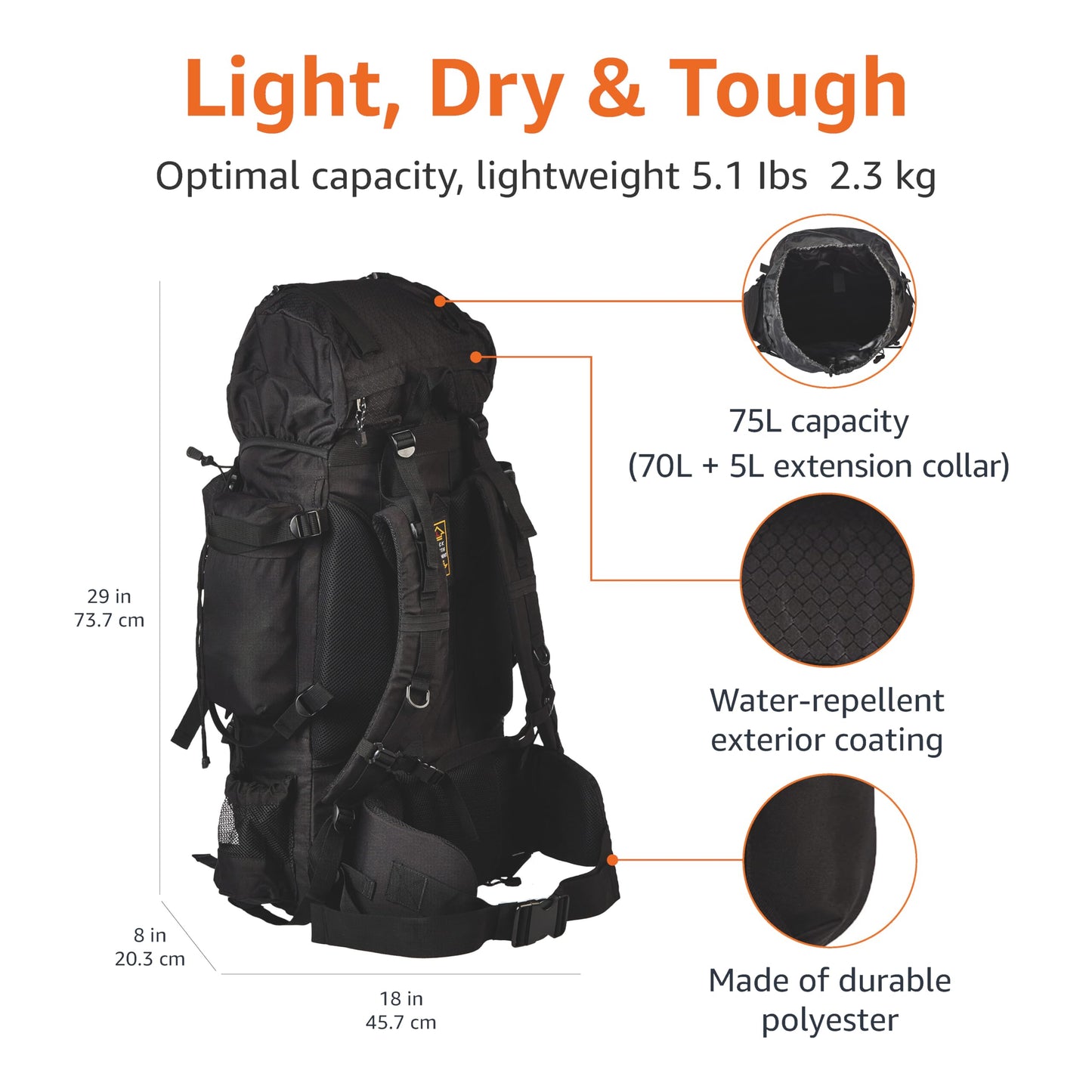 75L Internal Frame Backpack by Amazon Basics