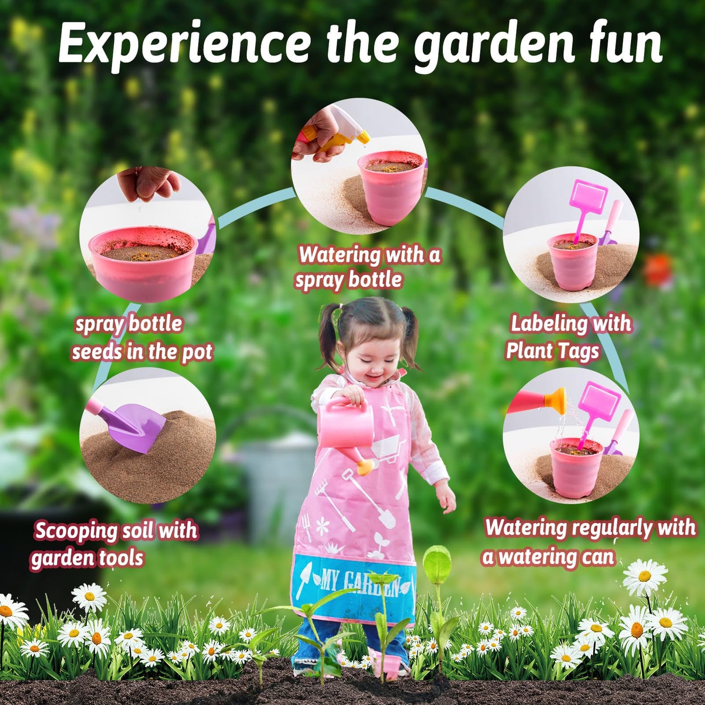 Kids Gardening Tools Set with Tote Bag & Pots