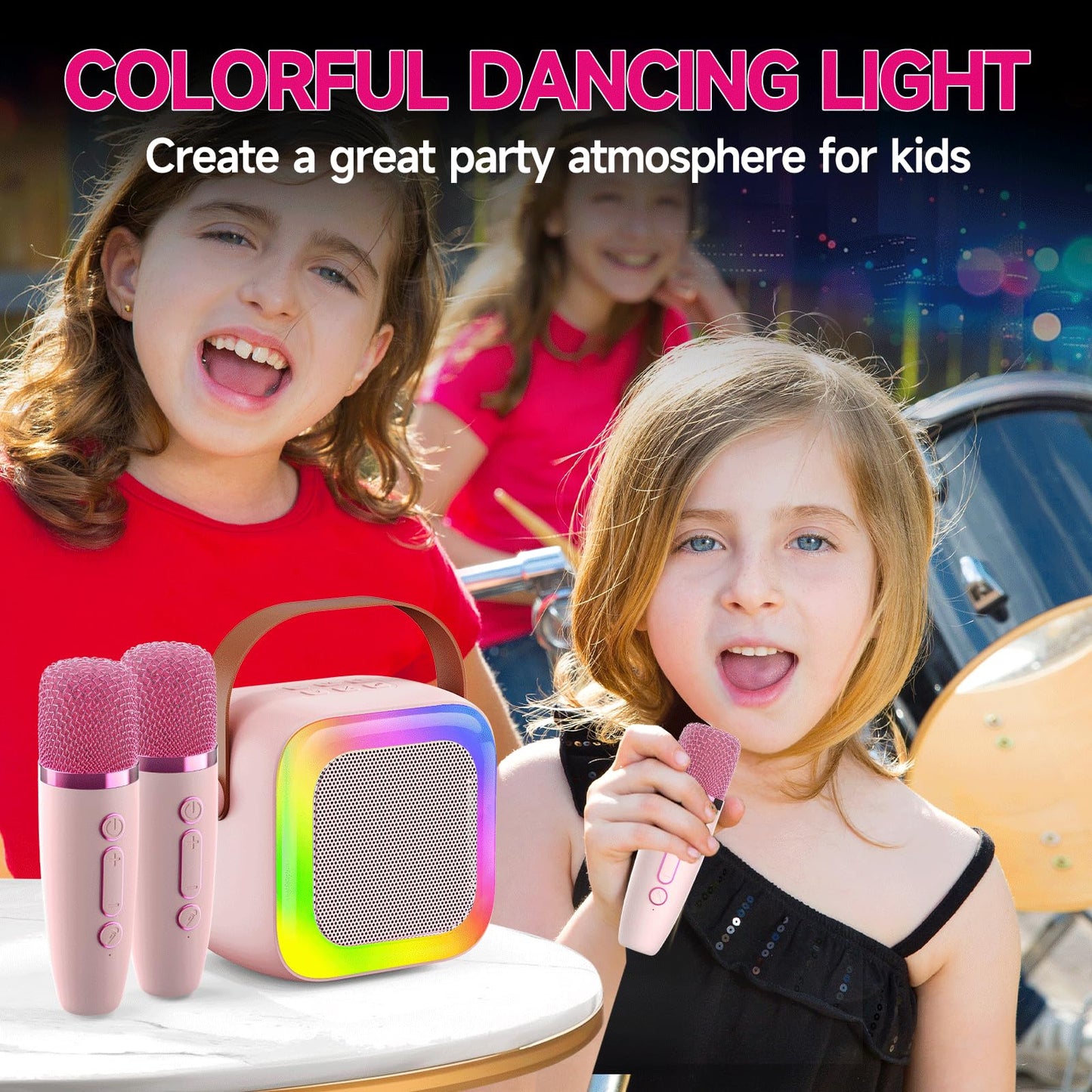 Mini Karaoke Machine with 2 Wireless Microphones
