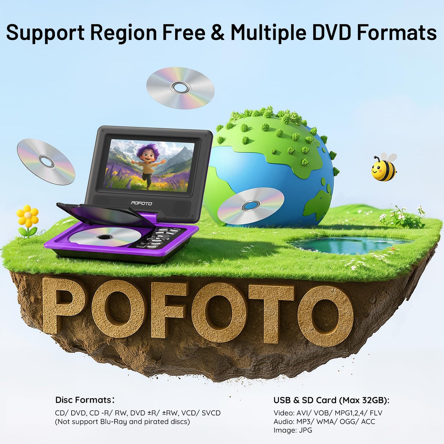 Portable DVD Player for Kids with Swivel Screen