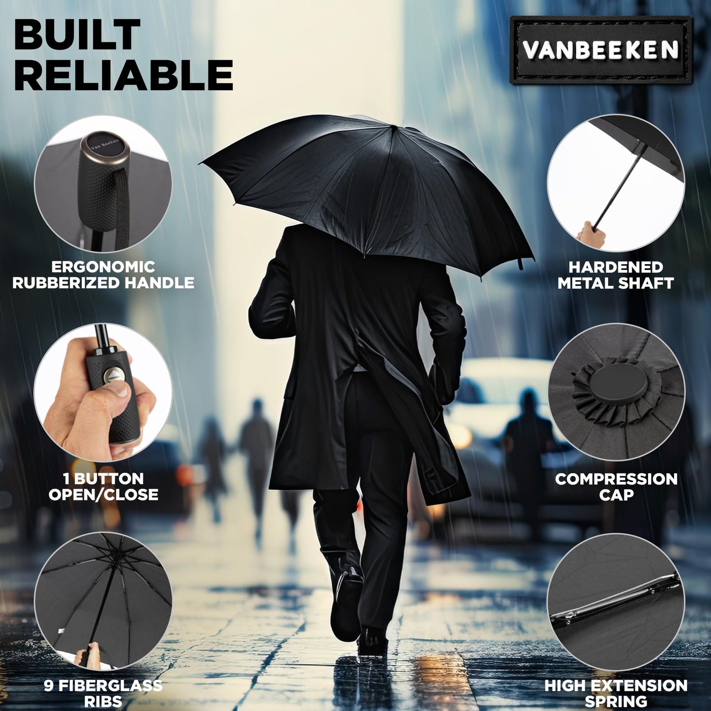 Van Beeken Compact Windproof Travel Umbrella