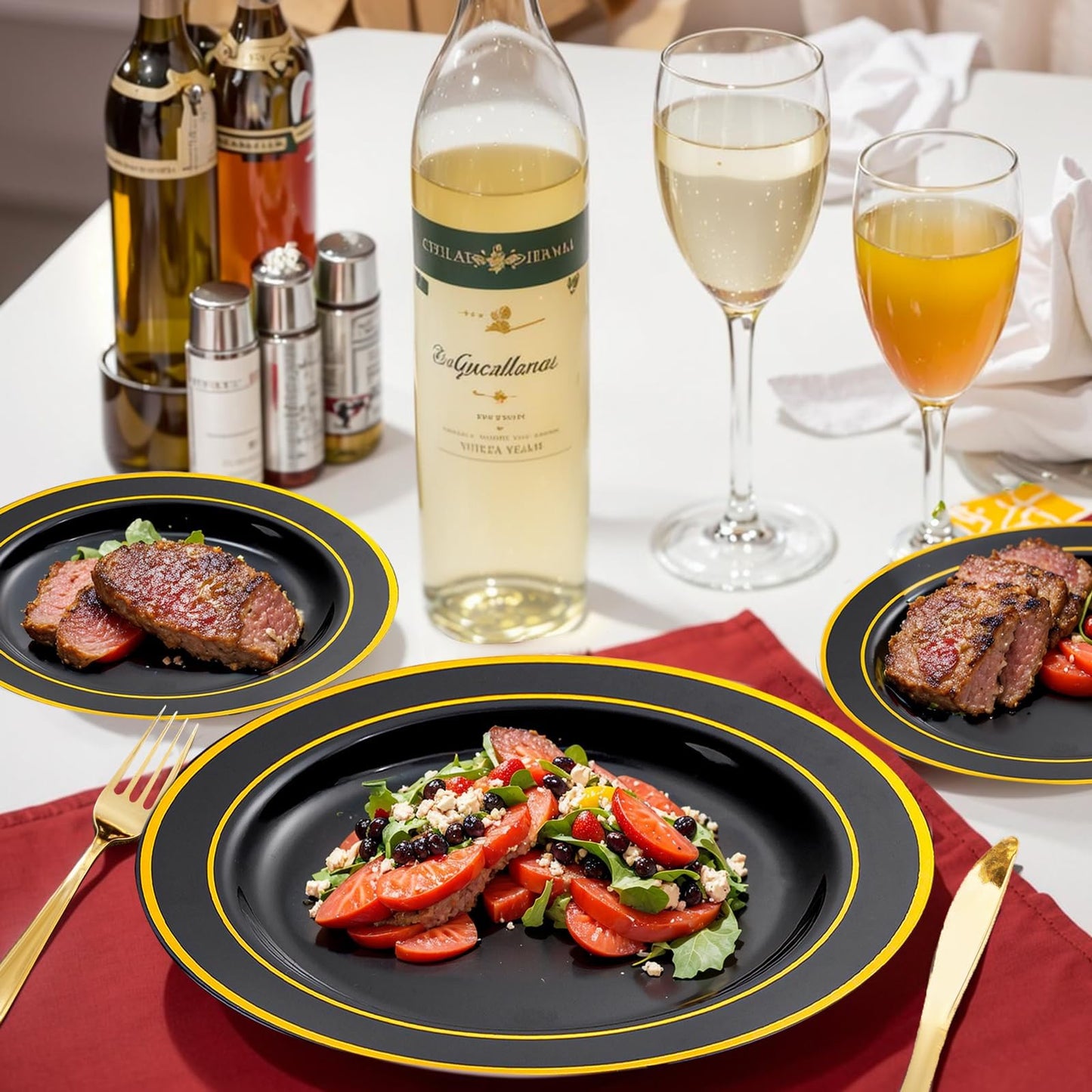600PCS Black & Gold Disposable Dinnerware Set