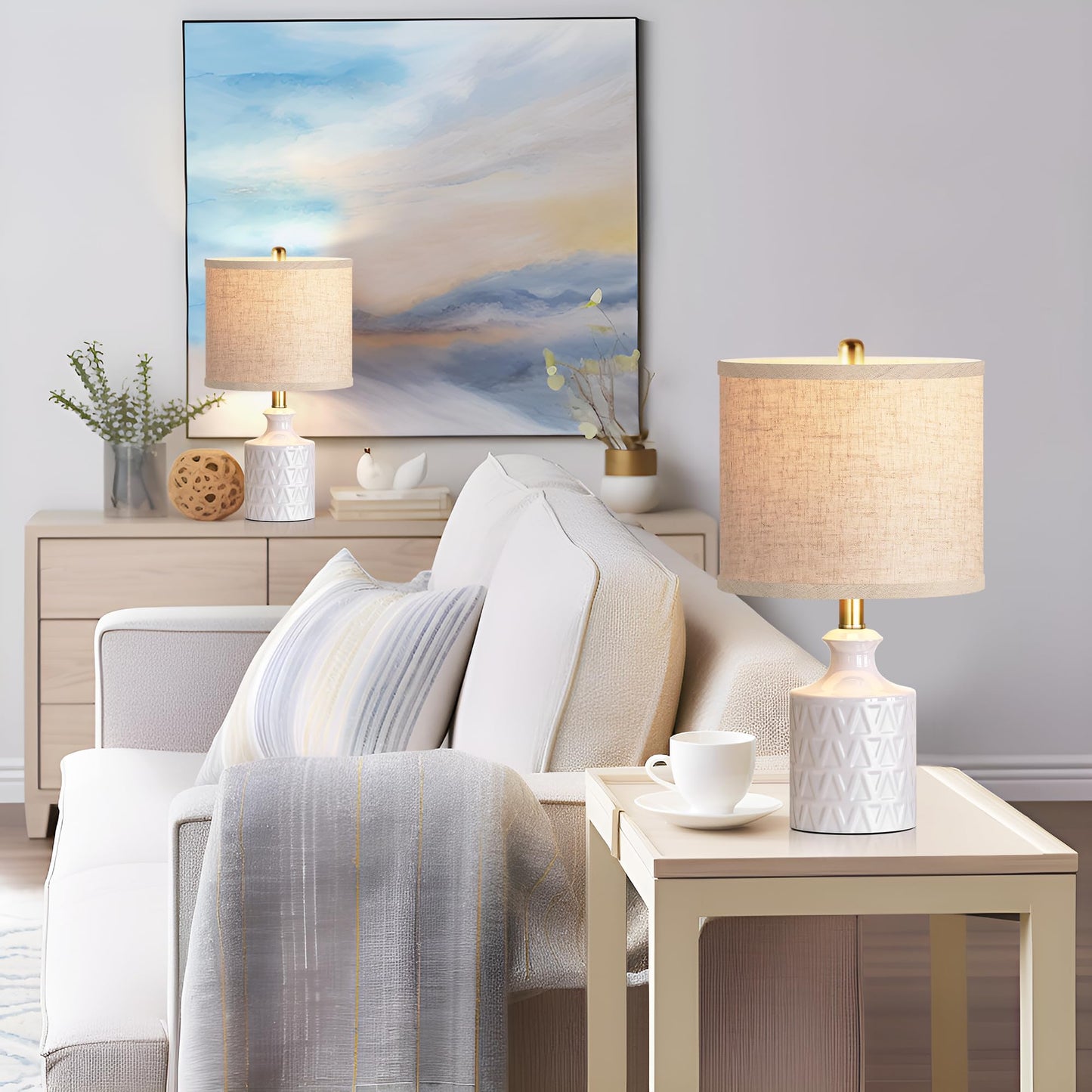 Ceramic Table Lamp Set of 2 with LED Bulbs