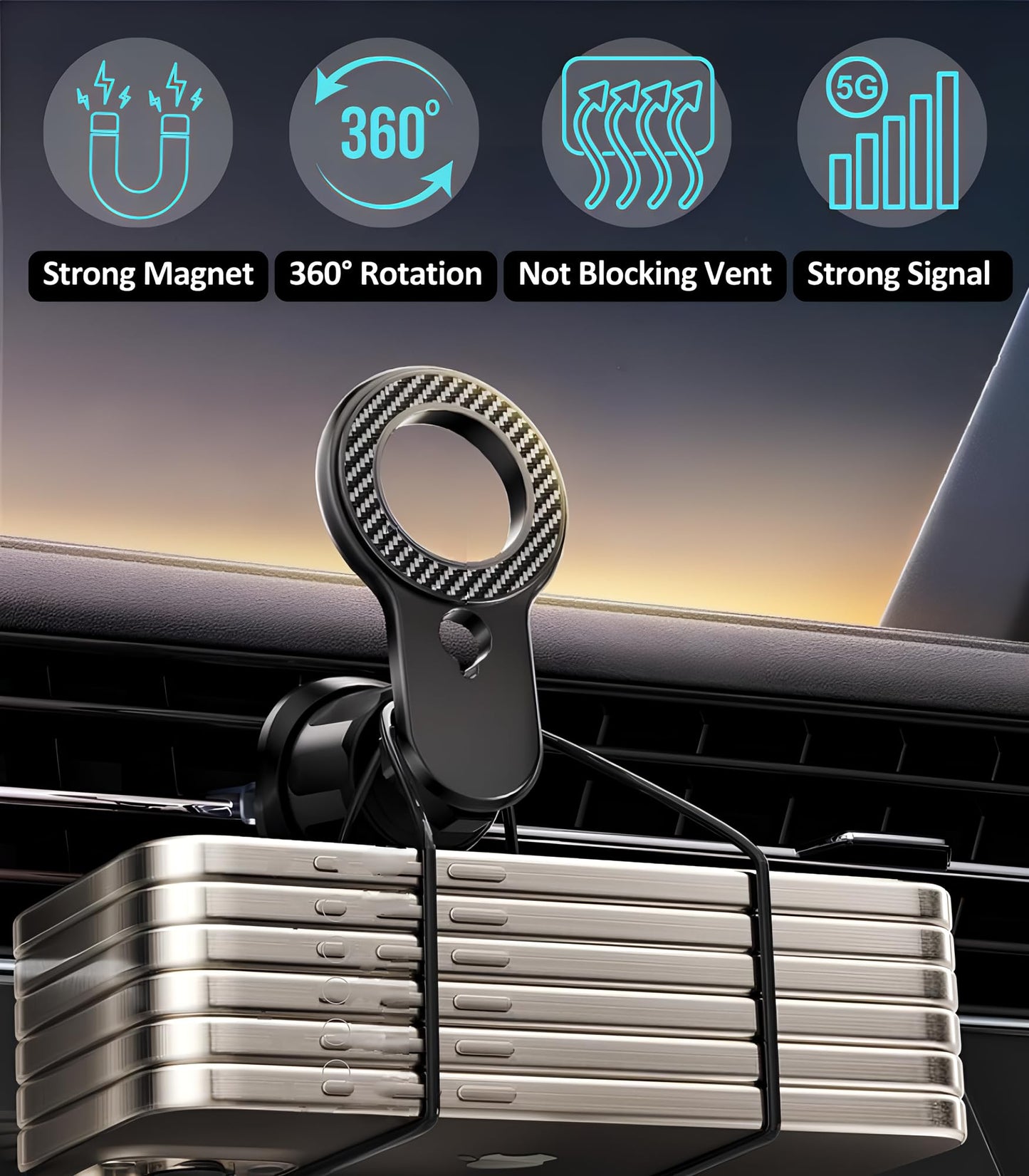 DYT for iPhone Magsafe car Mount【20 Super Magnets】 Magnetic Phone Holder for Car【360° Rotation】 Hands Free Car Phone Holder Mount Fit iPhone 15 14 13 12 Pro Max Plus Mini, Samsung & All Phones