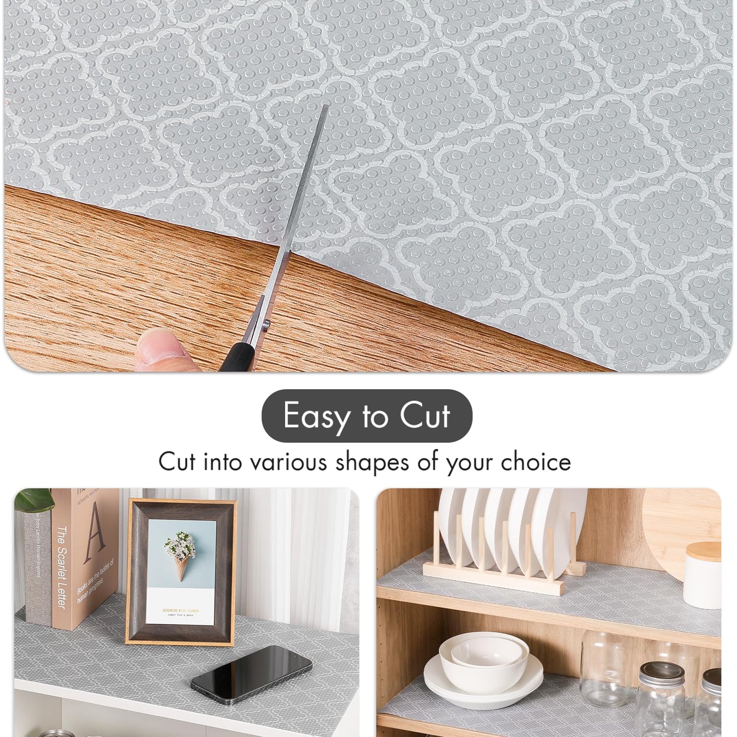 Cooyes Shelf Liner, Non-Slip Cabinet Liner, Washable Oil-Proof for Kitchen Cabinet with Modern Pattern, Durable EVA Shelves, Refrigerator, Storage, Desks, Pantry, Non Adhesive Drawers