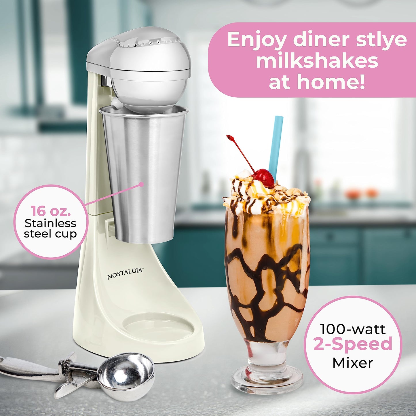 Nostalgia Two-Speed Electric Milkshake Maker with Cup
