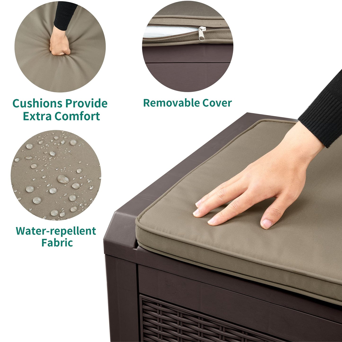 YITAHOME 100 Gallon Large Resin Deck Box Outdoor Storage with Cushion for Patio Furniture,Outdoor Cushions,Garden and Pool Supplies-Waterproof,Lockable (Brown)