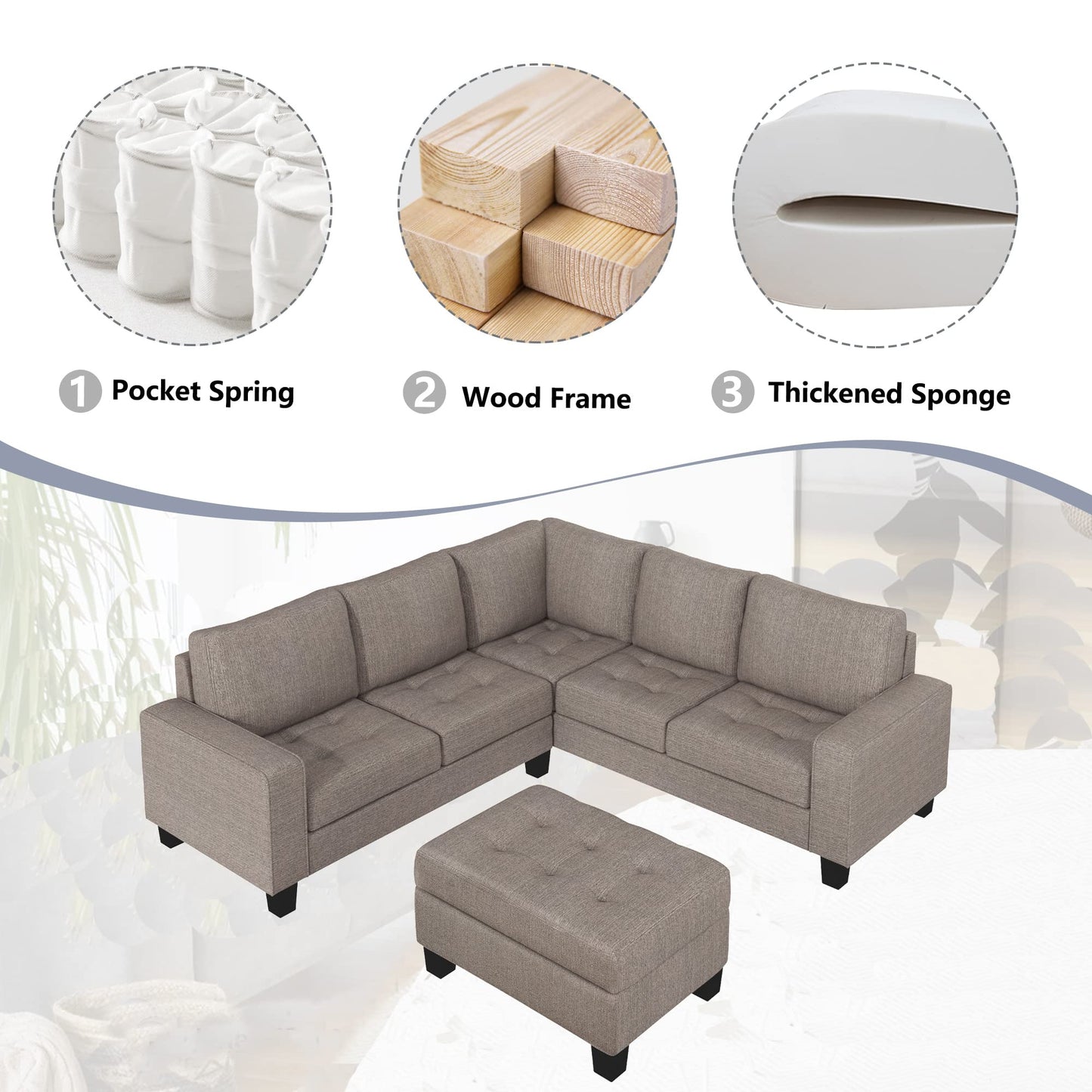 Merax L-Shape Sectional Sofa with Storage Ottoman