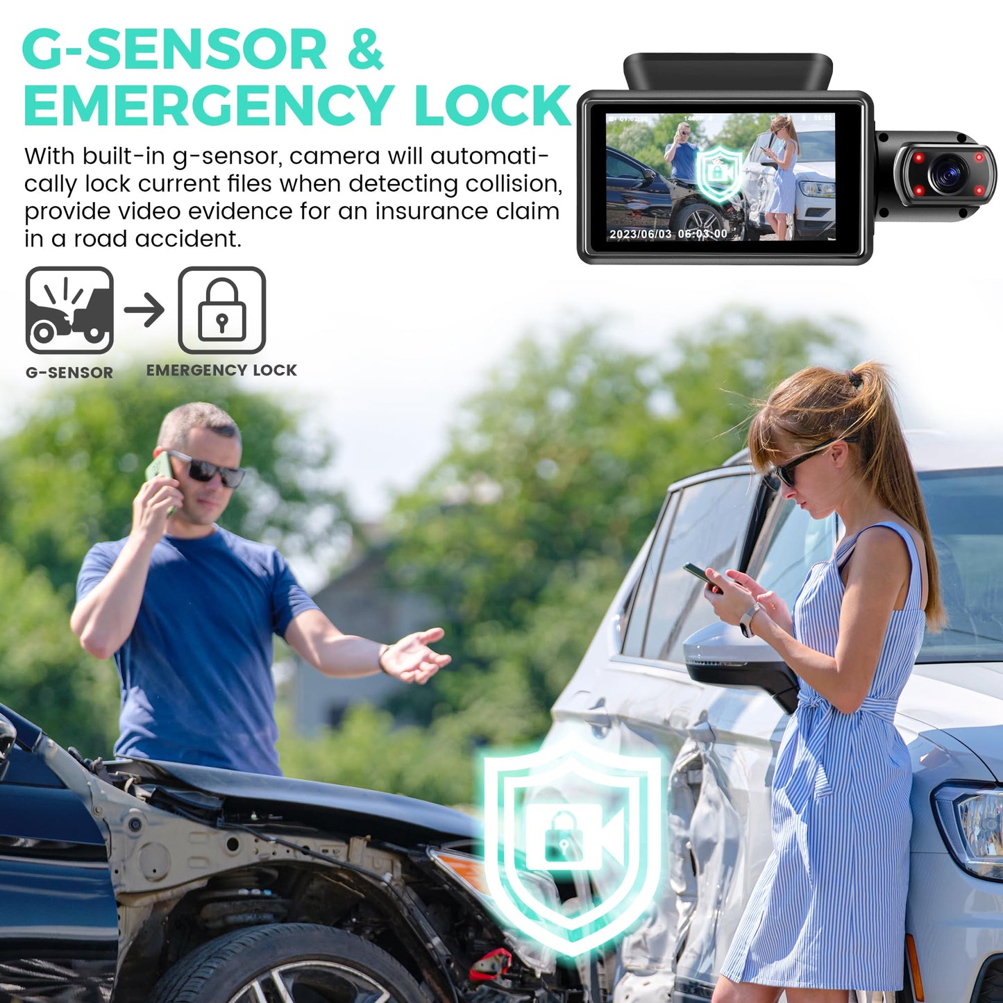Dual Dash Camera 1440P Front + 720P Inside