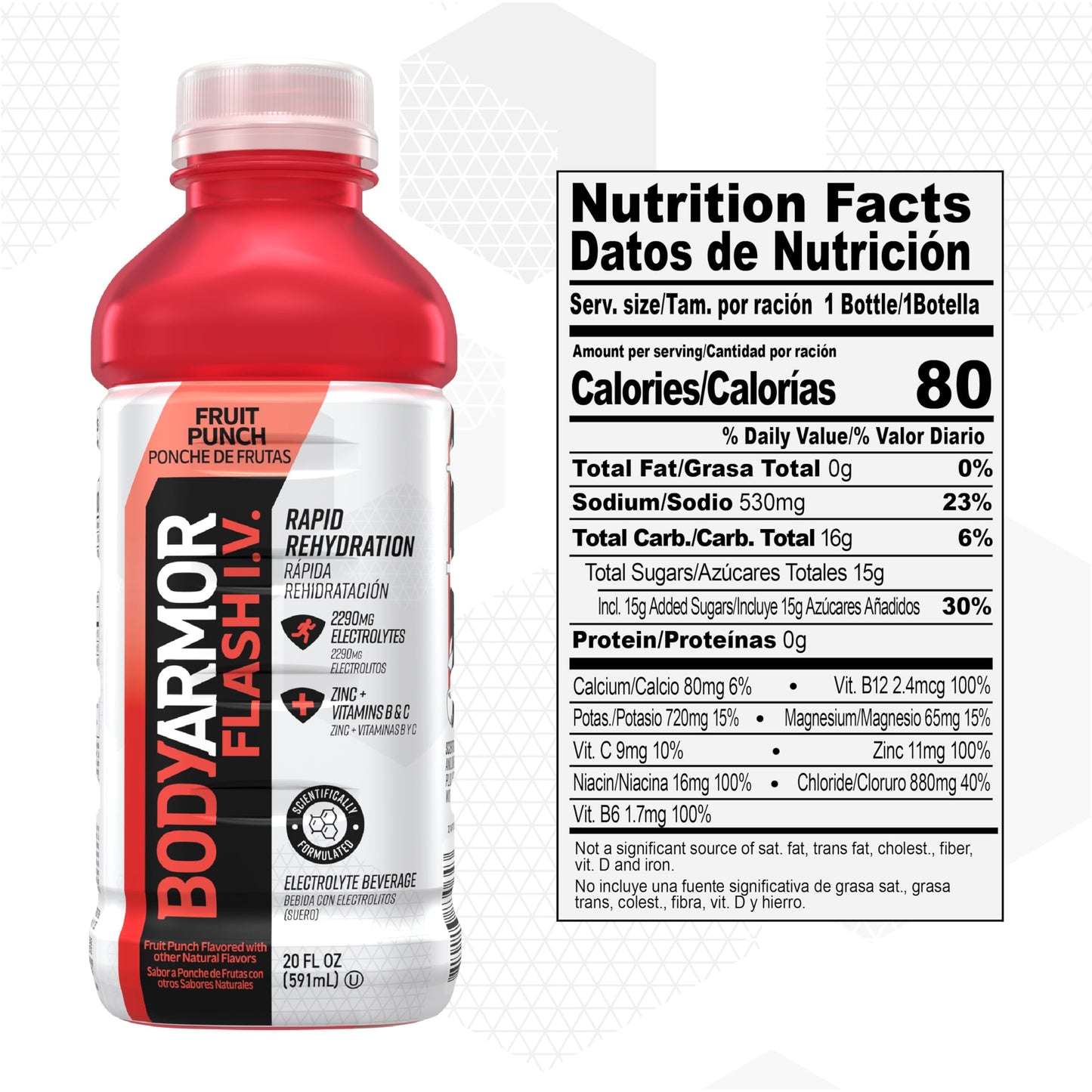 BODYARMOR Flash I.V. Electrolyte Beverage, Fruit Punch, 20 Fl Oz (Pack of 12)