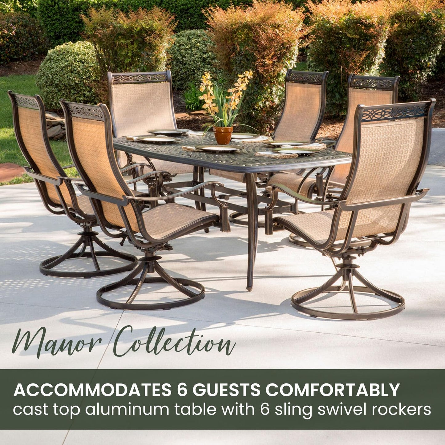Hanover 7-Piece Outdoor Dining Set with Swivel Rockers