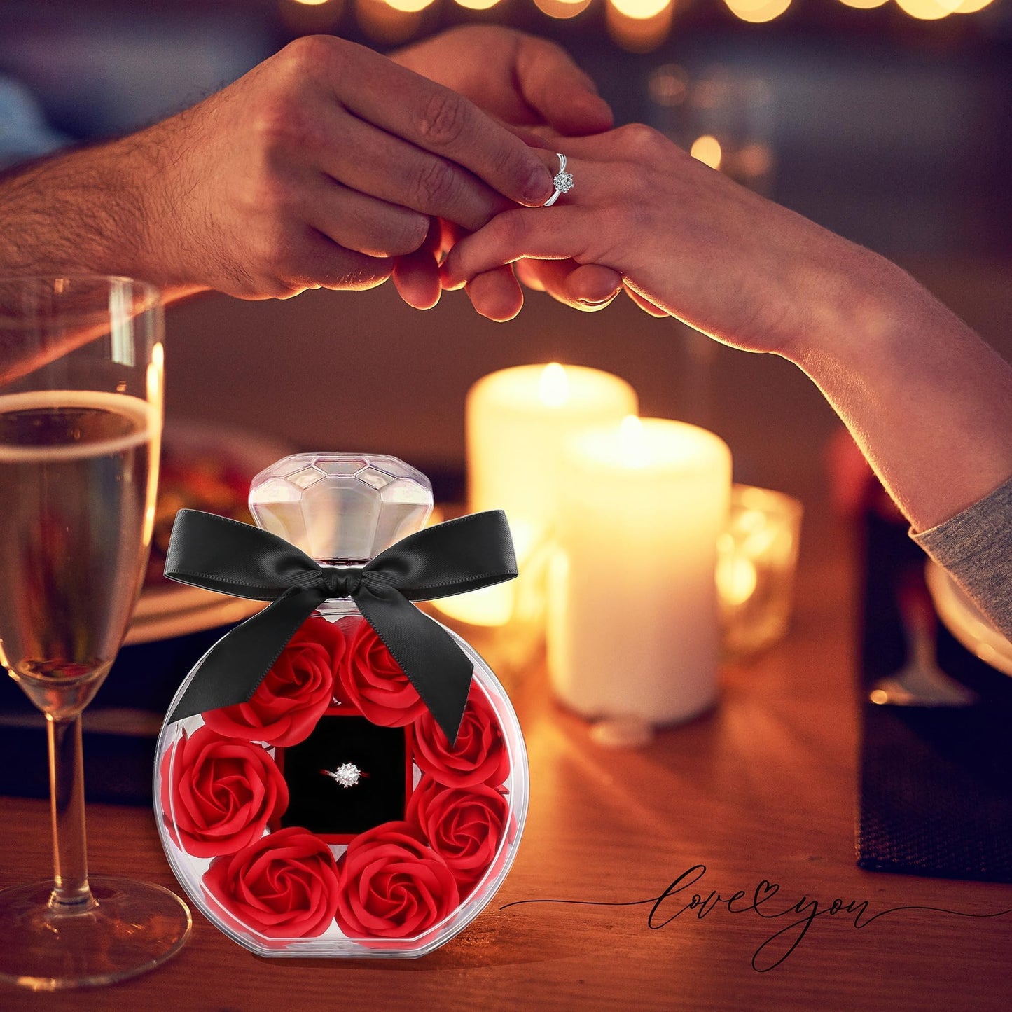 CECEIN Preserved Rose with Rings Gifts Birthstone Jewelry Artificial 7 Flower for Women Girlfriend Wife Mom Grandma Valentines Mothers Day Anniversary Birthday Unique Romantic Gifts