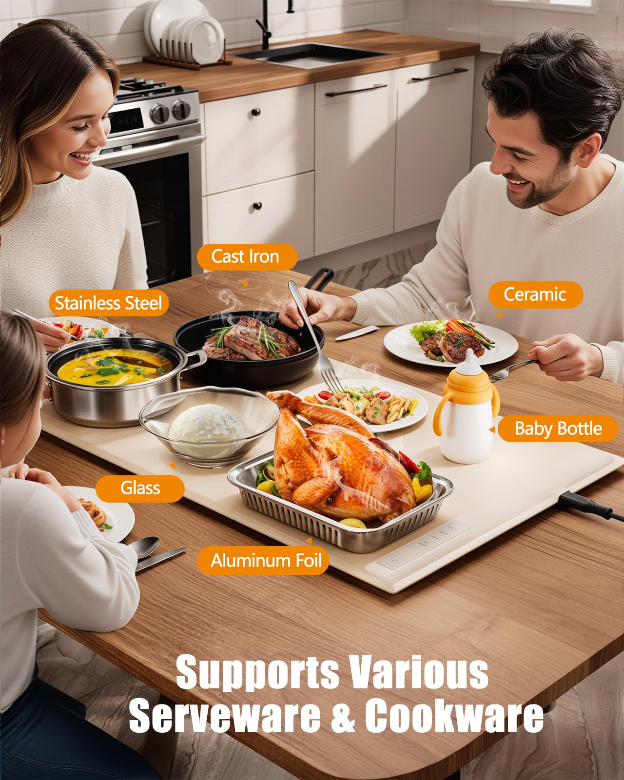 Electric Warming Tray with 3 Temperature Settings