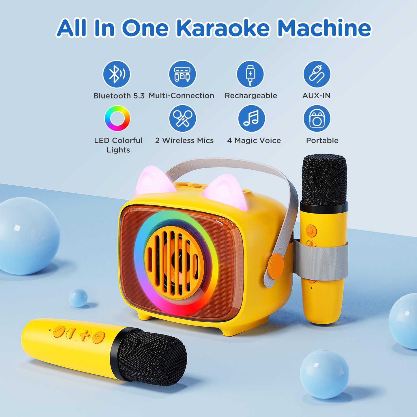 BIGASUO Bluetooth Karaoke Machine with 2 Microphones