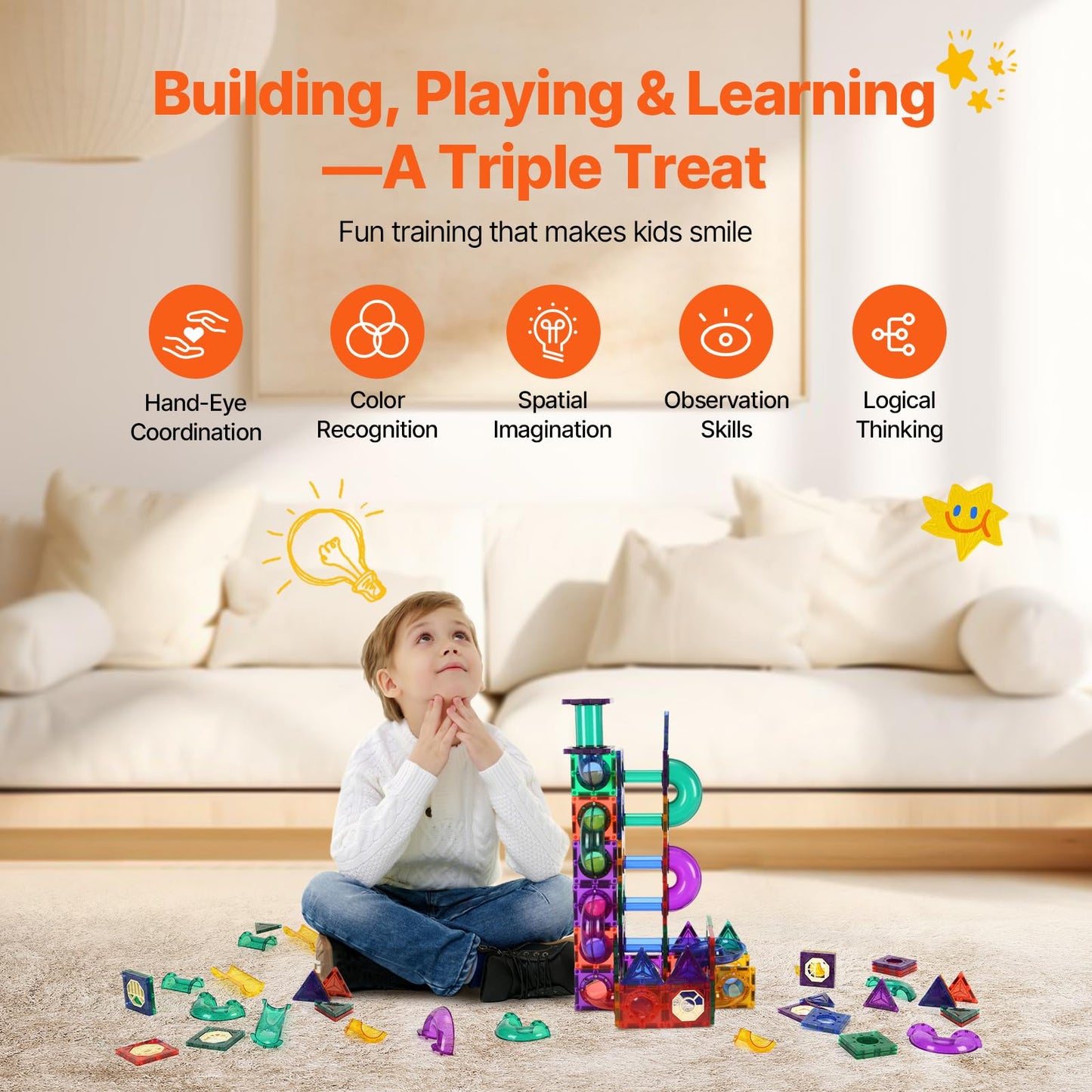 111-Piece VEVOR Magnetic Tiles Construction Game Kit