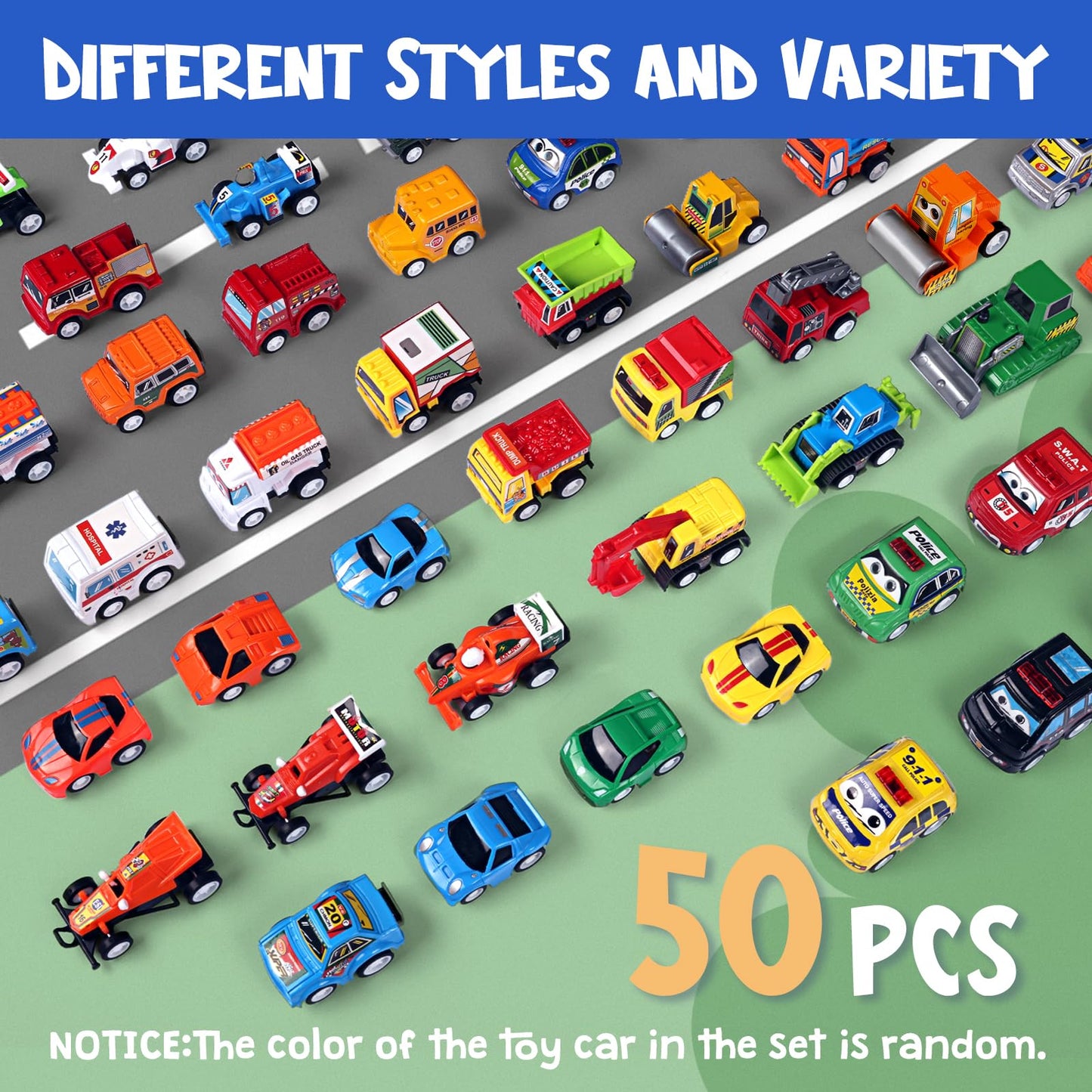 MindPal 50 Pcs Pull Back Toy Cars Set