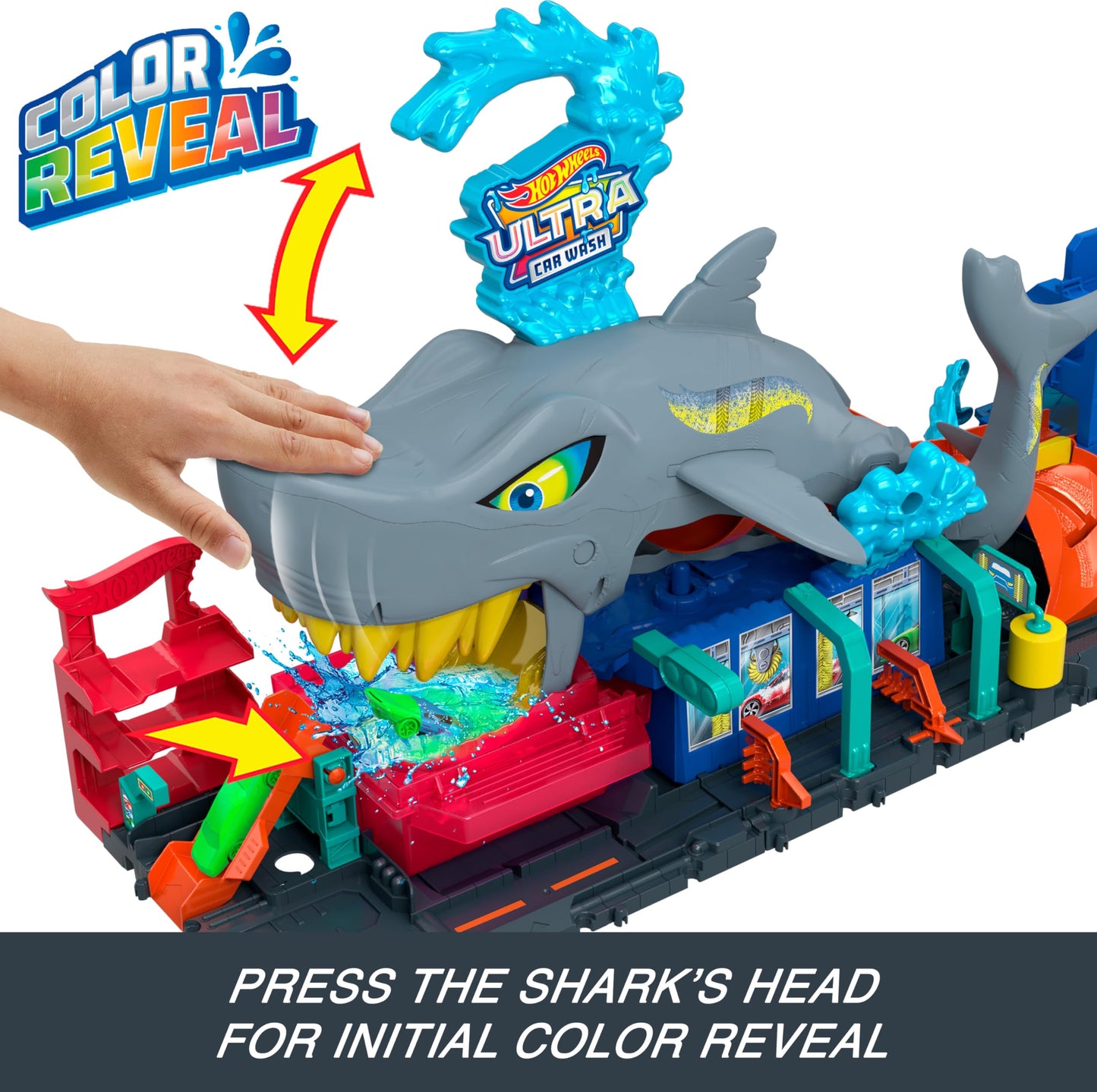 Hot Wheels Shark Car Wash Track Set with Vehicle