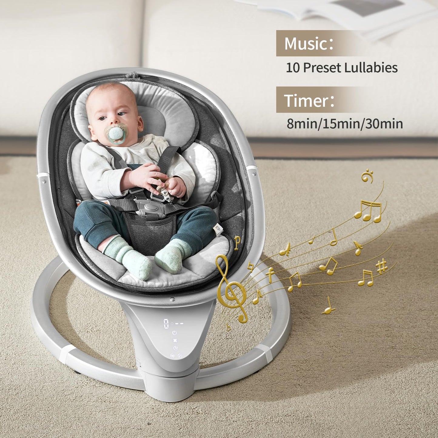 Baby Swing for Infants, Electric Swing for Newborn with 5 Swing Speed, Portable Baby Swing with 10 Lullabies, 0-6 Months Suitable