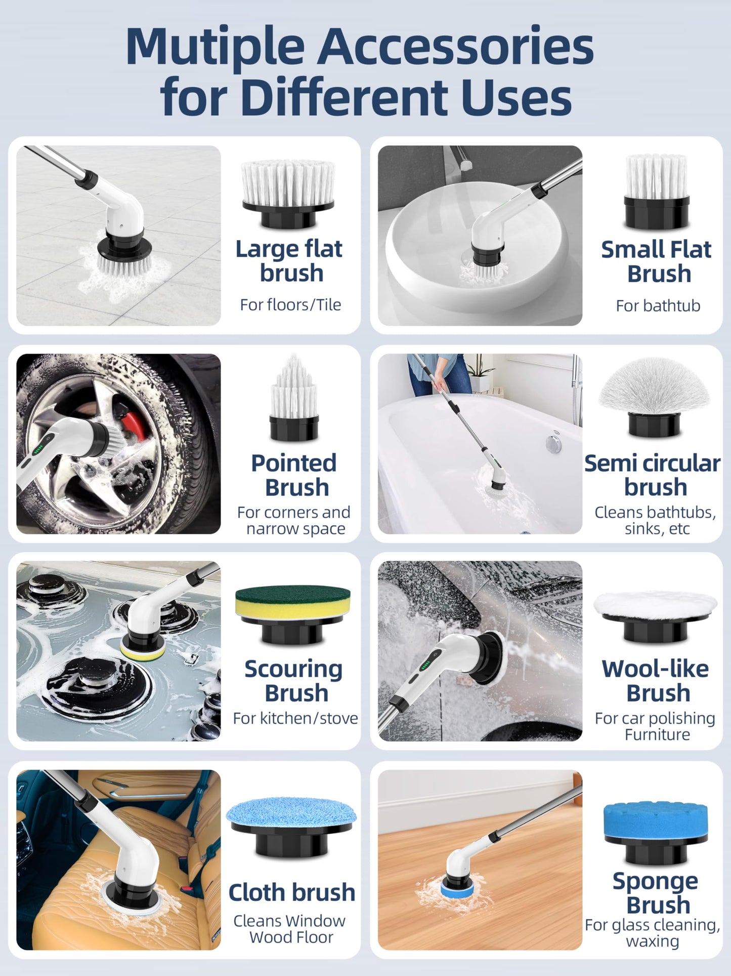 Cordless Electric Spin Scrubber with 9 Brush Heads