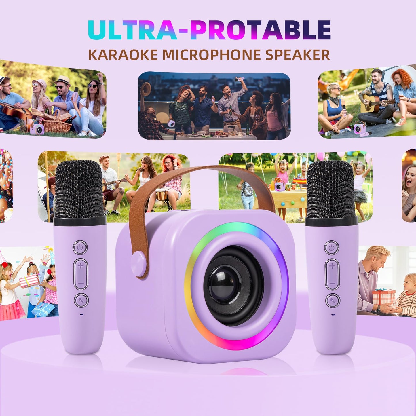 Mini Karaoke Machine with Wireless Mics for Kids