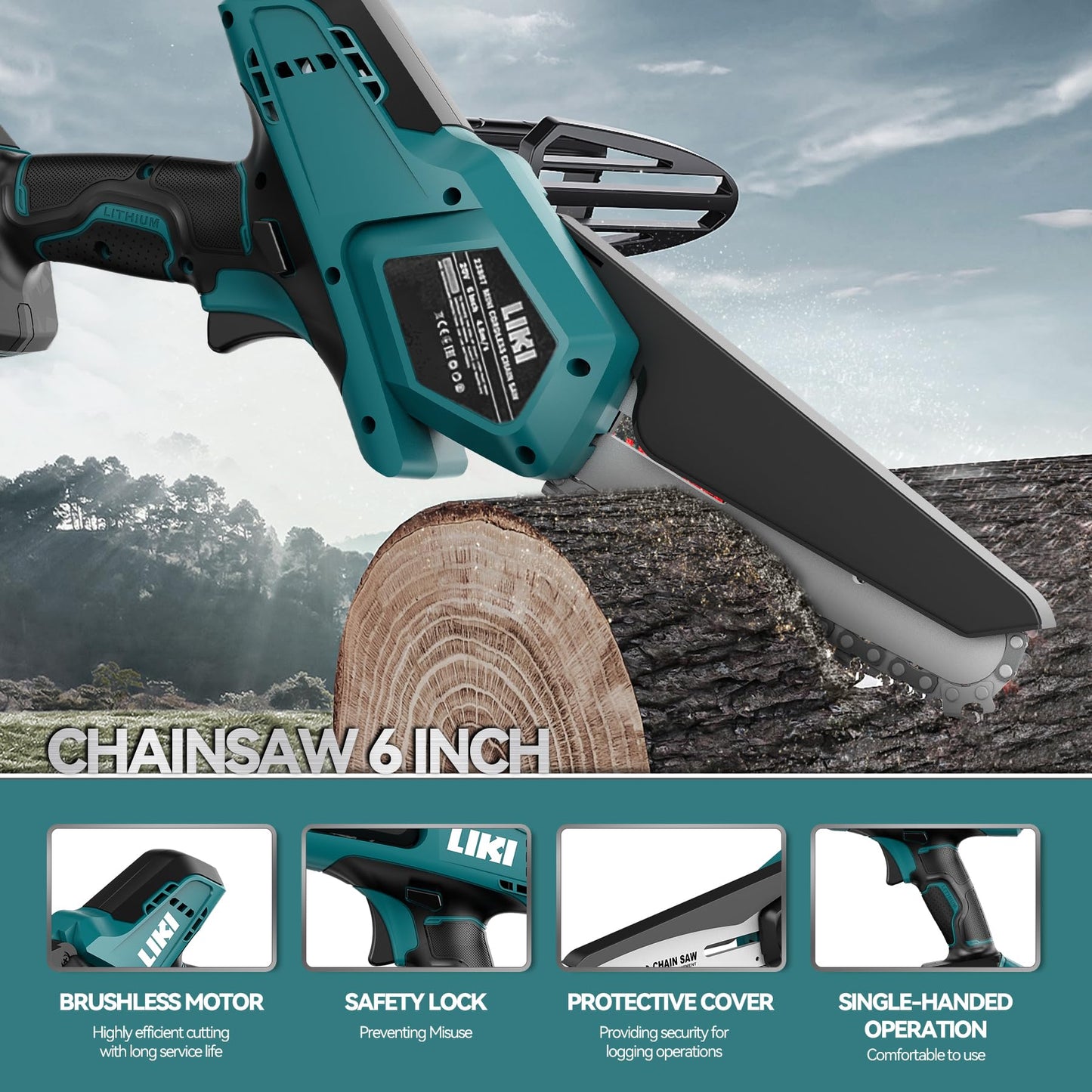 LIKI 6-Inch Mini Cordless Chainsaw for Trimming