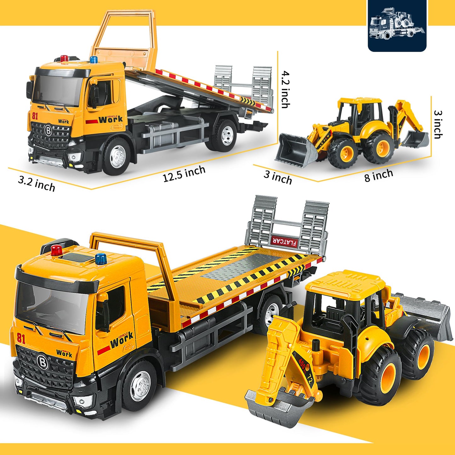 Metal Tow Truck Toy with Friction & Lights