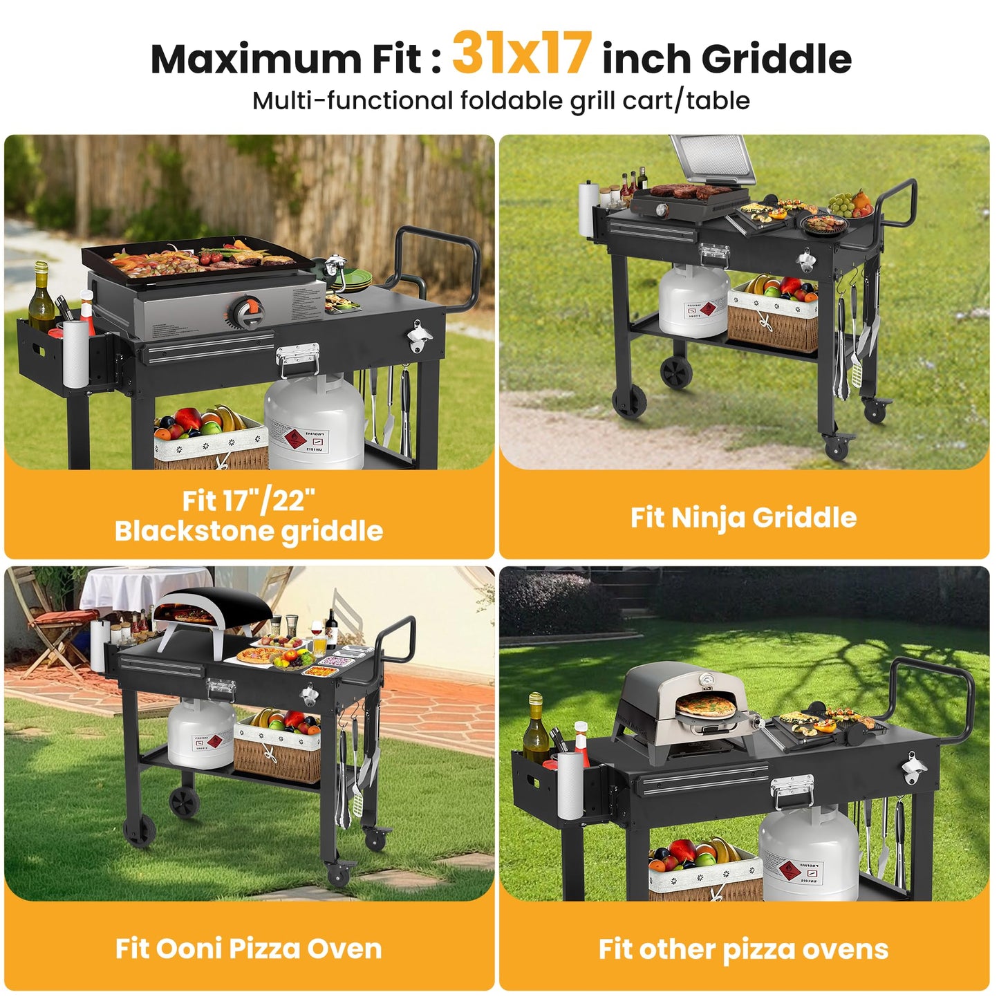 Portable Foldable Outdoor Grill Cart for Camping
